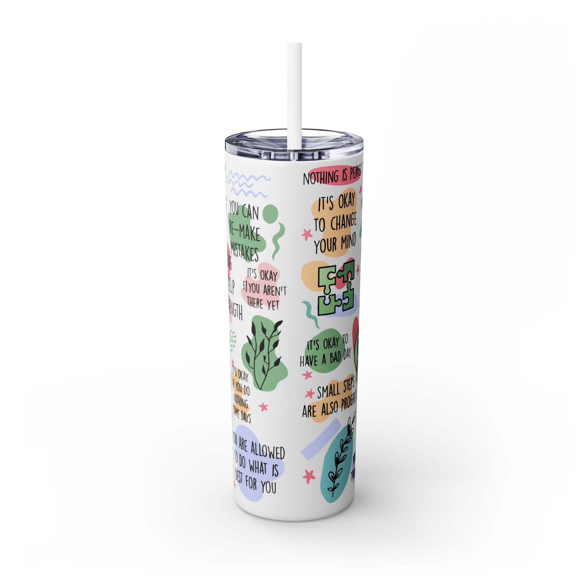 Mental Health Matters Skinny Tumbler with Straw - 20oz Inspirational Drinkware - GULLYDESIGN