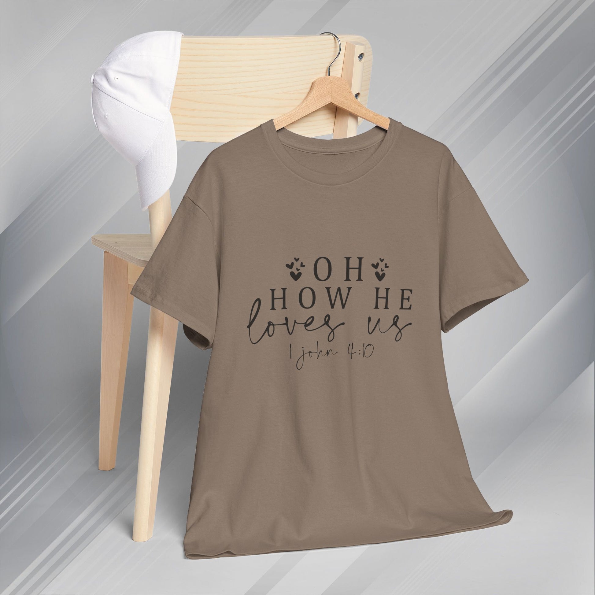 Inspirational Unisex Heavy Cotton Tee - 'Oh How He Loves Us' John 4:10 - GULLYDESIGN