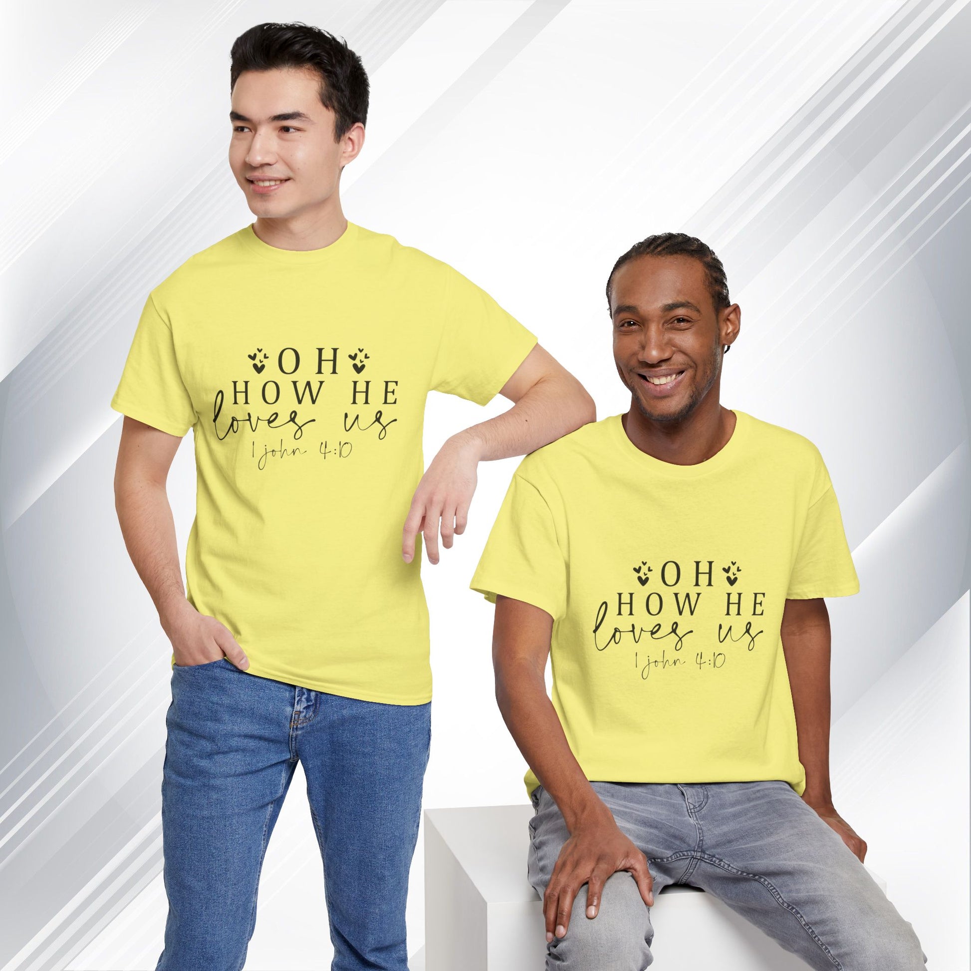 Inspirational Unisex Heavy Cotton Tee - 'Oh How He Loves Us' John 4:10 - GULLYDESIGN