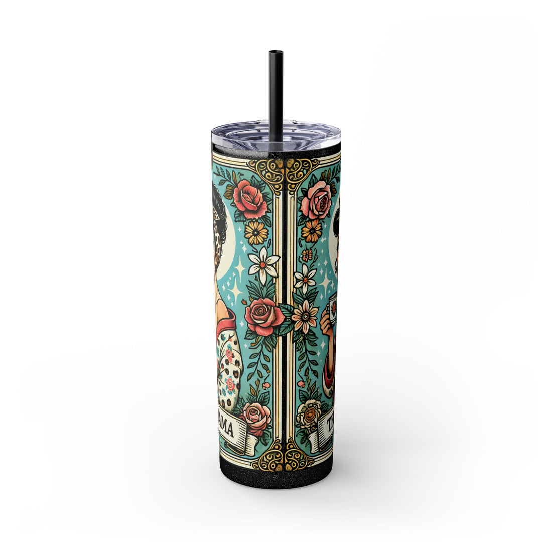 Vintage Floral Mama Skinny Tumbler with Straw | 20oz Stylish Drinkware for Moms - GULLYDESIGN