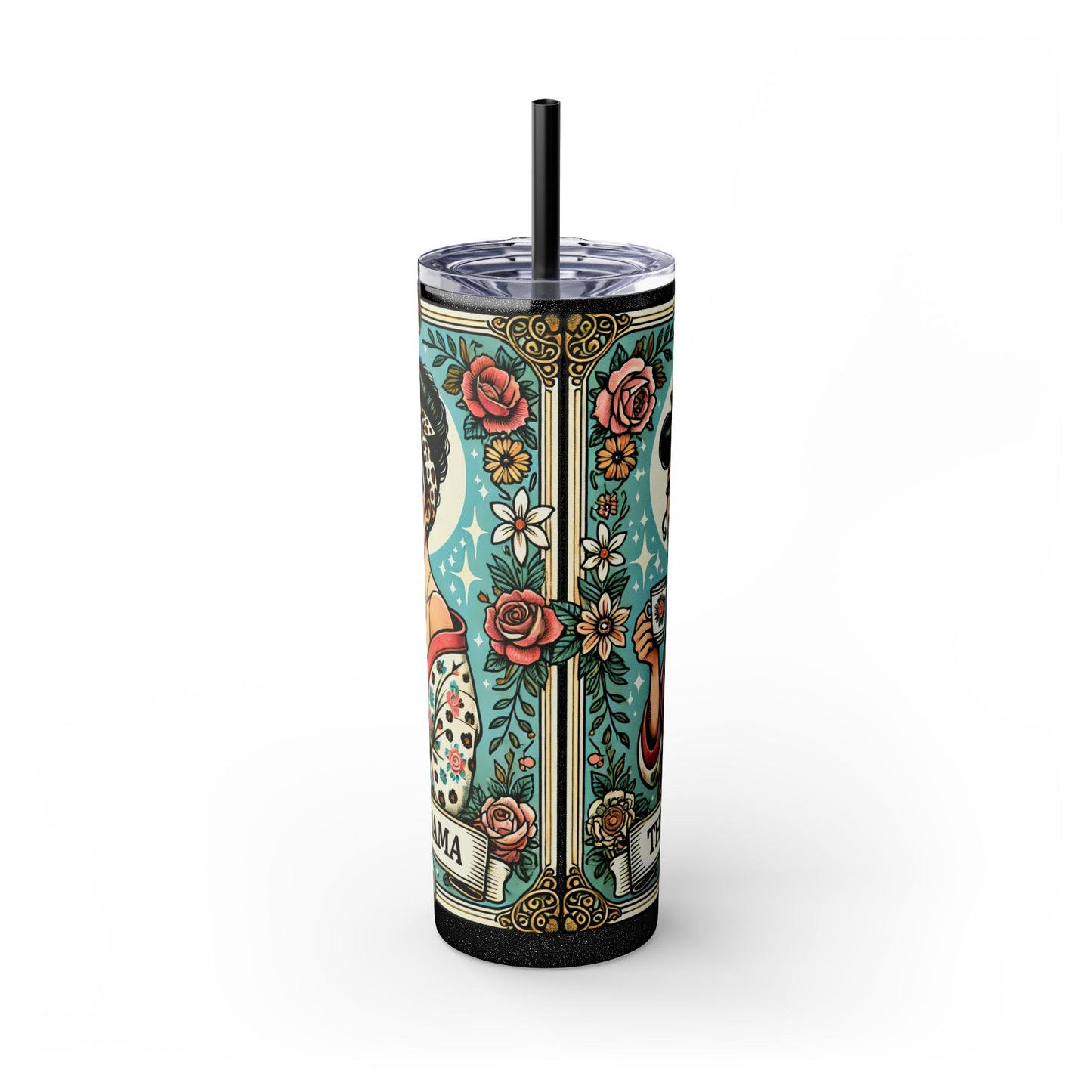Vintage Floral Mama Skinny Tumbler with Straw | 20oz Stylish Drinkware for Moms