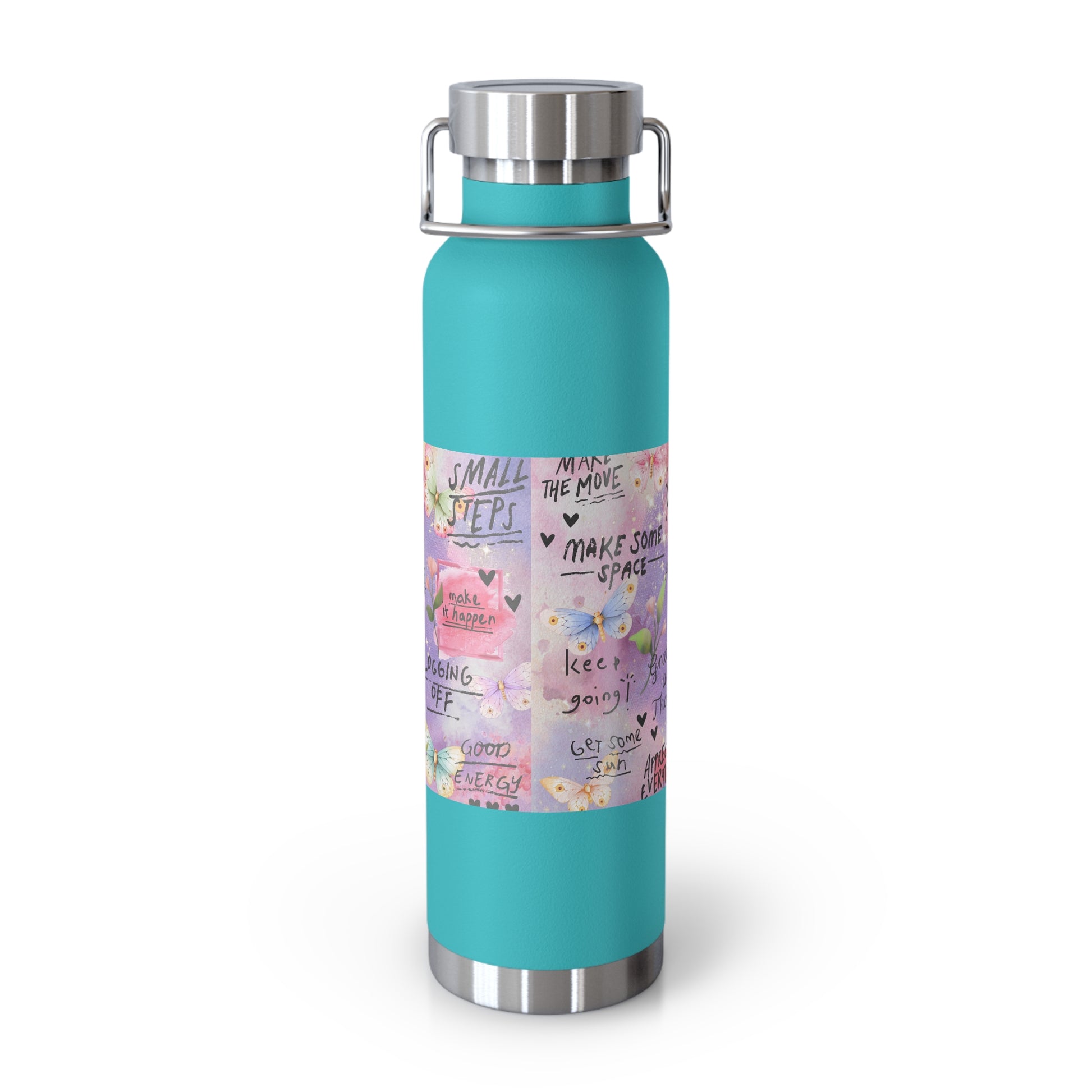 Inspirational Copper Insulated Water Bottle - 22oz - Motivational Quotes & Colorful Design - GULLYDESIGN