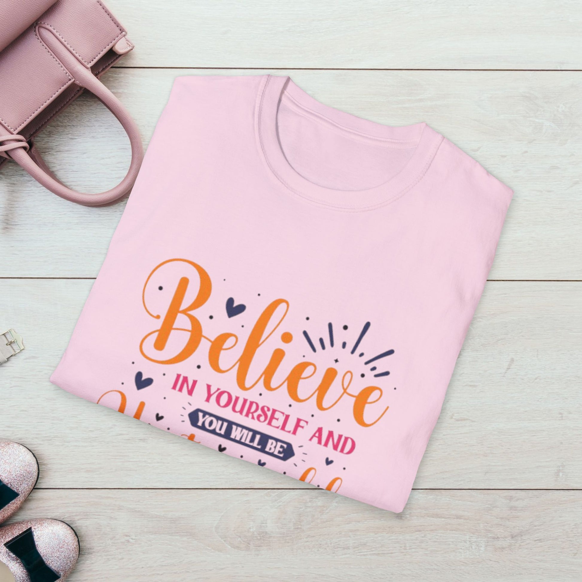 Unisex Softstyle T-Shirt - 'Believe in Yourself and You Will Be Unstoppable' Inspirational Tee - GULLYDESIGN
