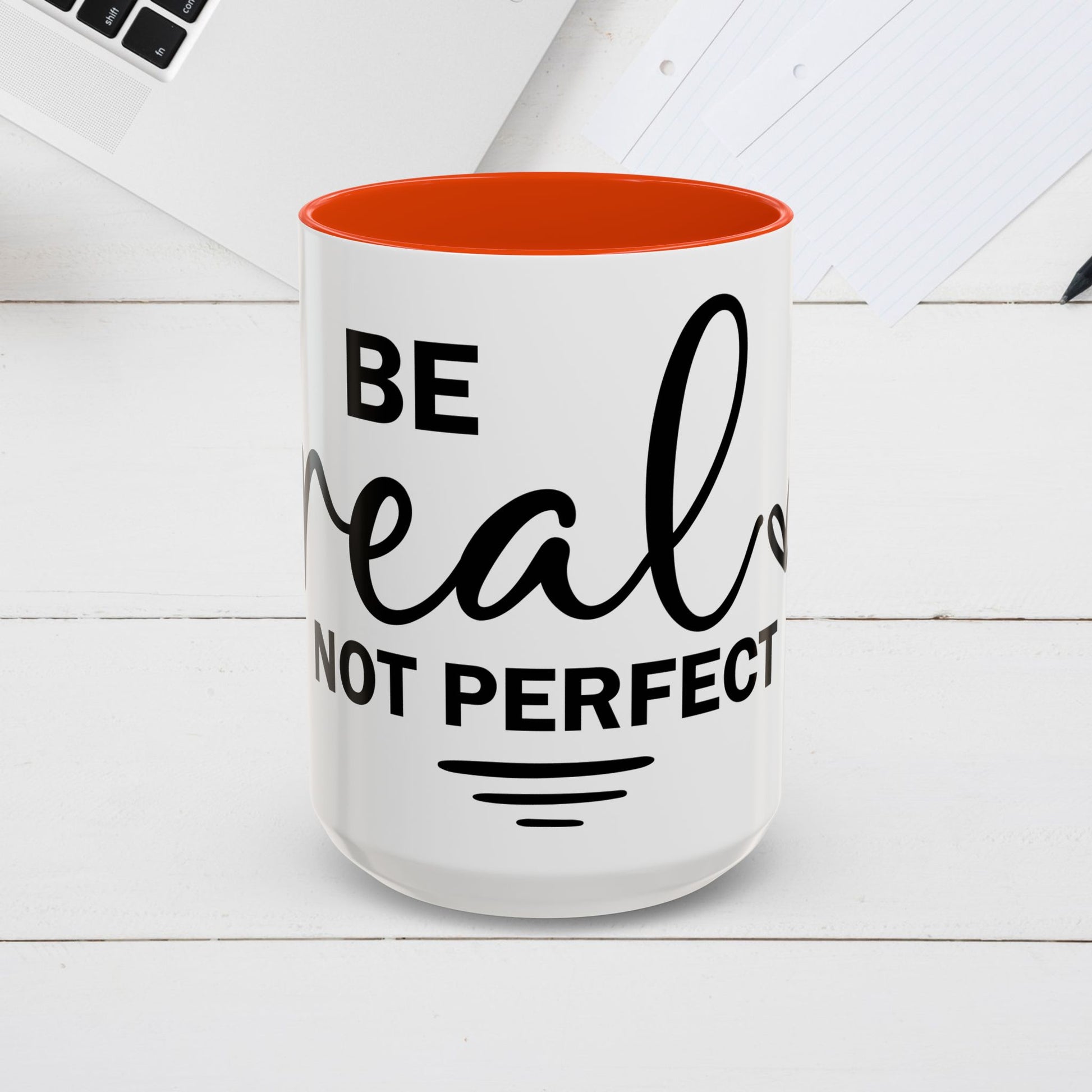 Inspirational Coffee Mug - "Be Real Not Perfect" - Colorful 11oz & 15oz Designs - GULLYDESIGN