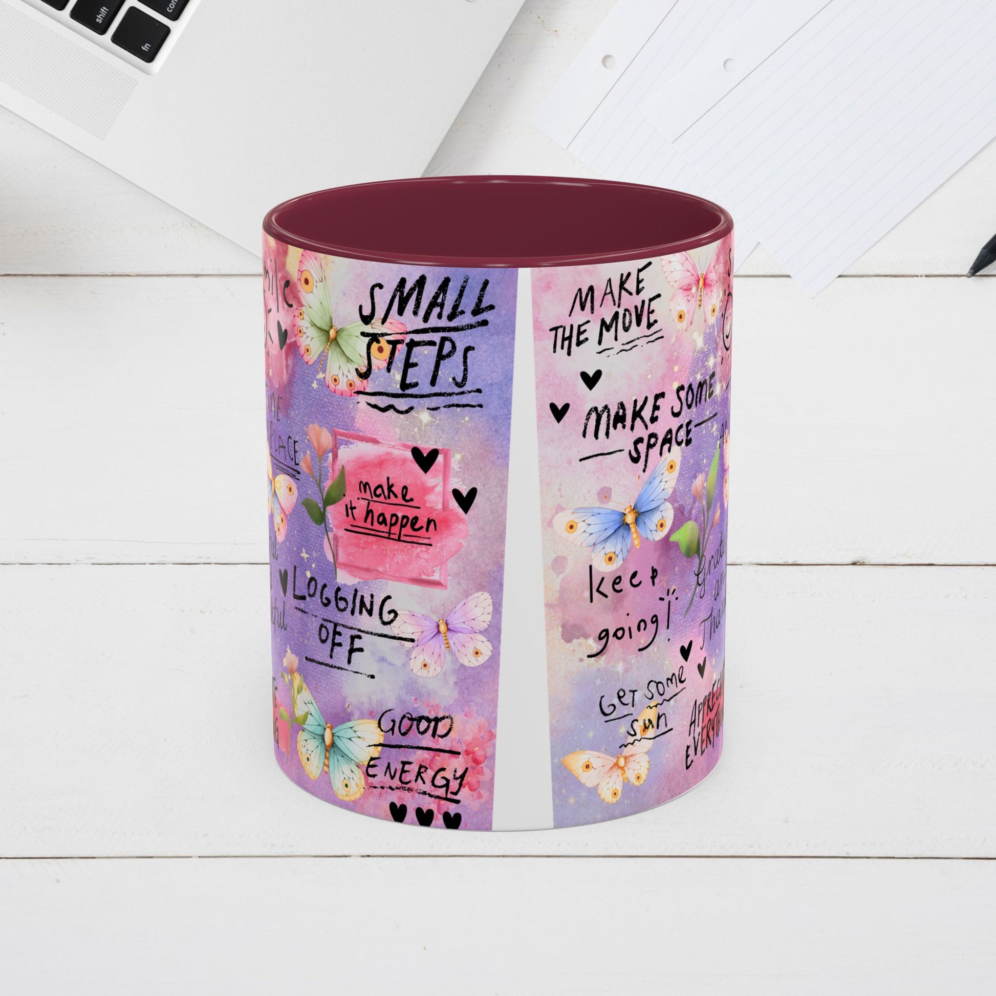 Inspirational Grateful and Thankful Butterfly Mug - Colorful 11oz & 15oz Coffee Cup with Motivational Quotes - GULLYDESIGN