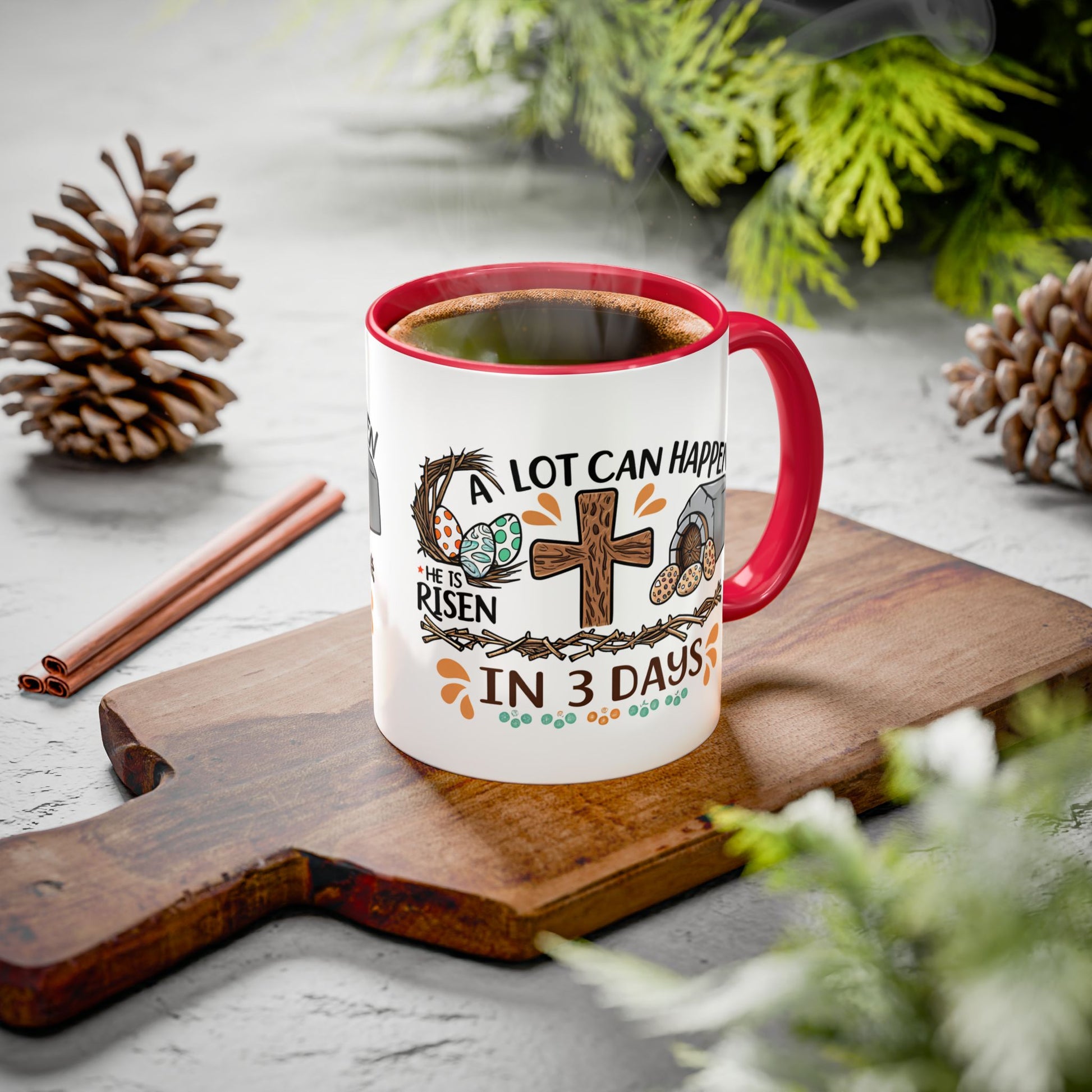 Inspirational Easter Mug - "A Lot Can Happen in 3 Days" - Colorful 11oz & 15oz Coffee Cup - GULLYDESIGN