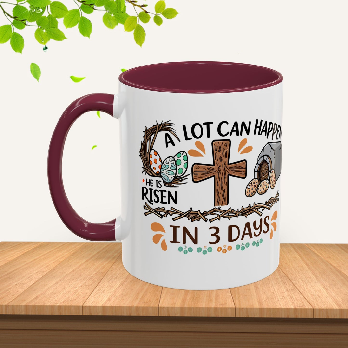 Inspirational Easter Mug - "A Lot Can Happen in 3 Days" - Colorful 11oz & 15oz Coffee Cup - GULLYDESIGN