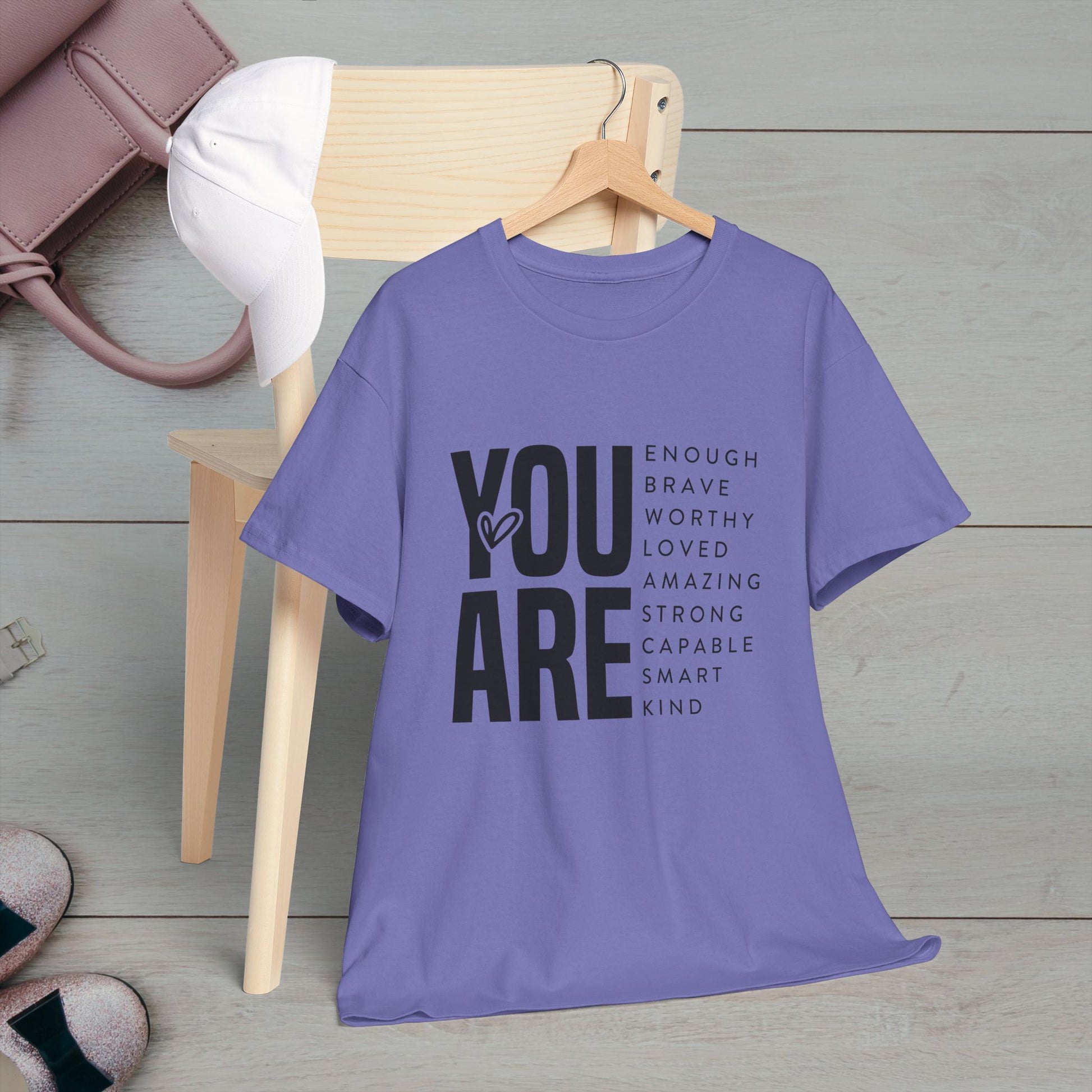 You Are Enough Unisex Heavy Cotton Tee | Inspirational Graphic Tee for Self-Love and Positivity - GULLYDESIGN
