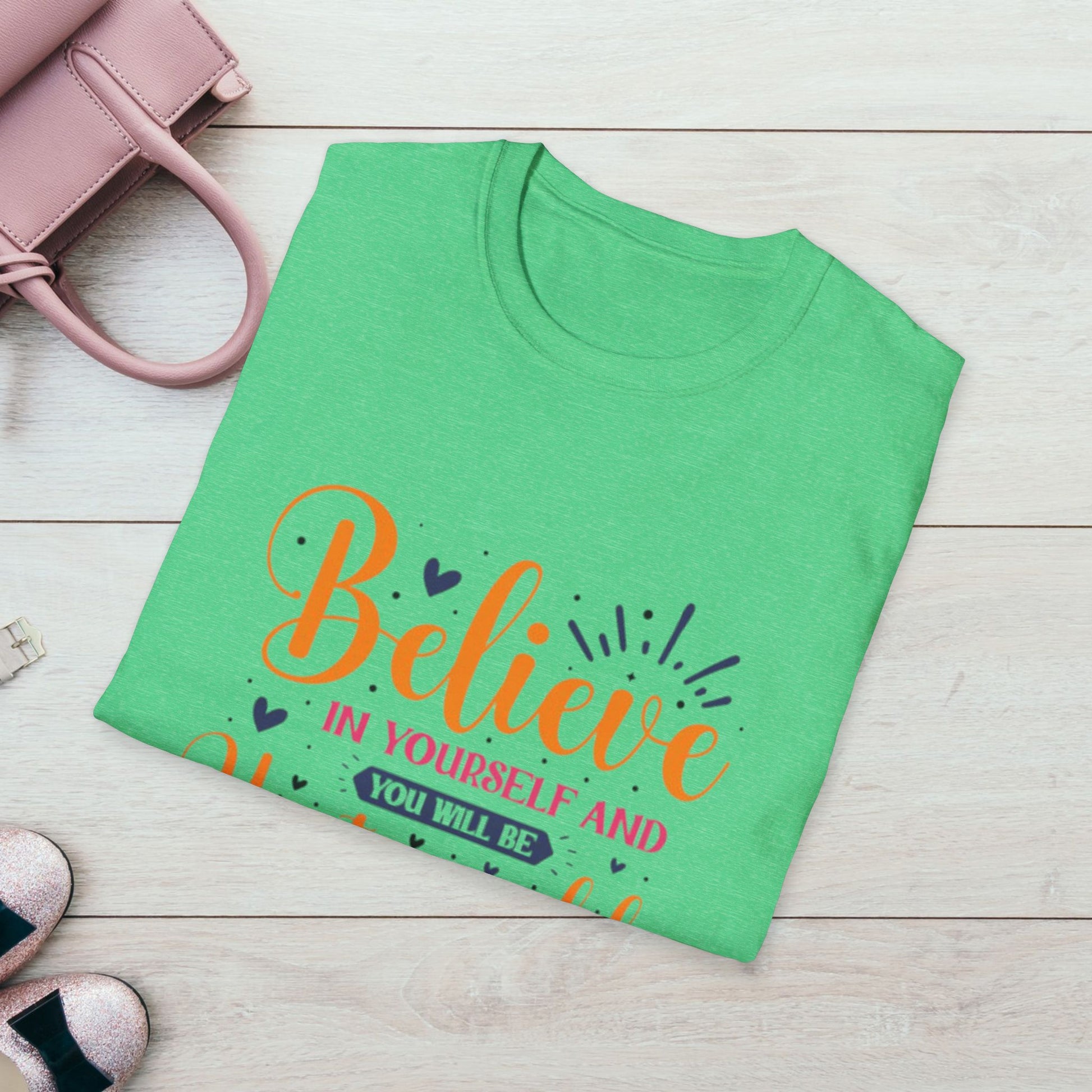 Unisex Softstyle T-Shirt - 'Believe in Yourself and You Will Be Unstoppable' Inspirational Tee - GULLYDESIGN