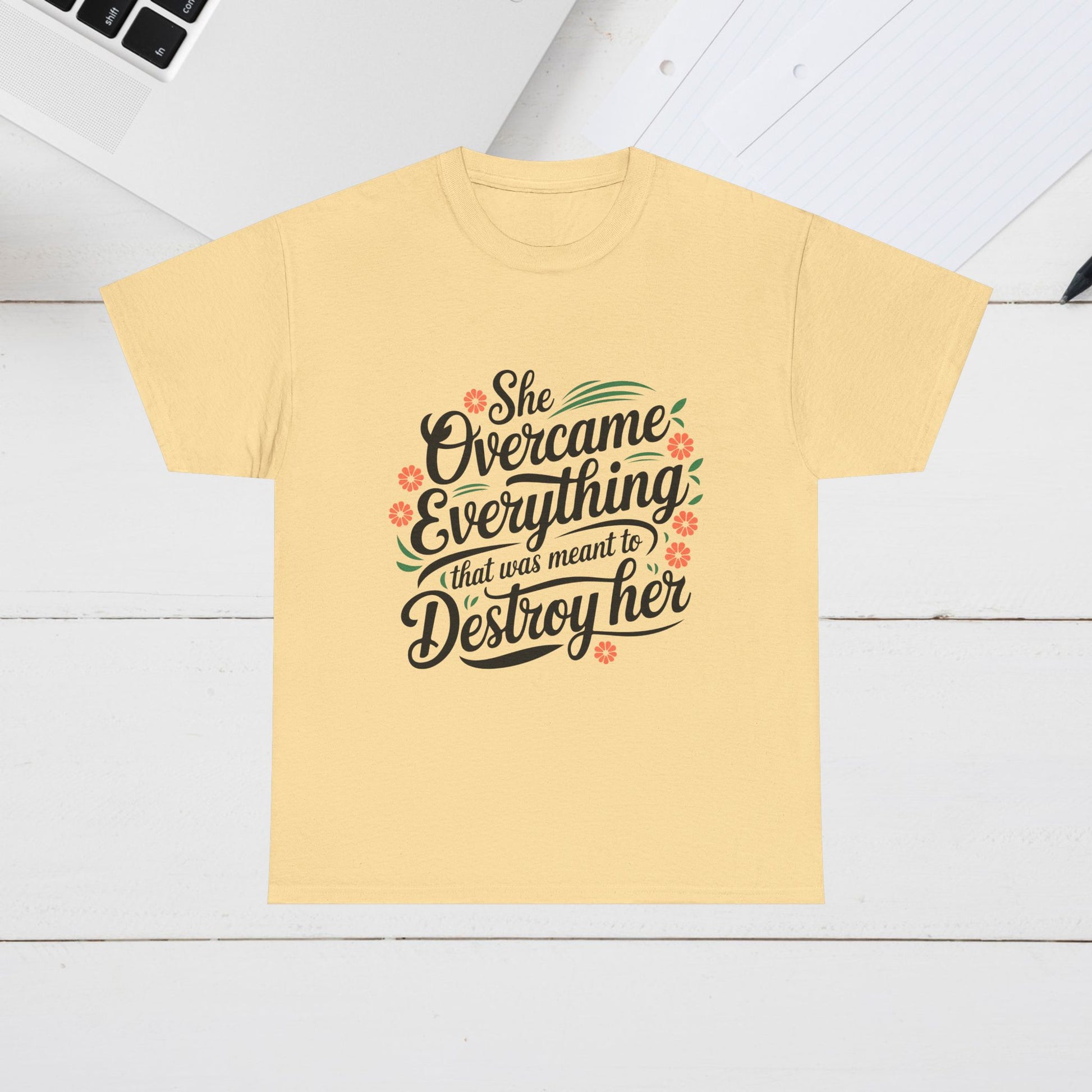 Empowering Women's Quote Unisex Heavy Cotton Tee - 'She Overcame Everything' - GULLYDESIGN
