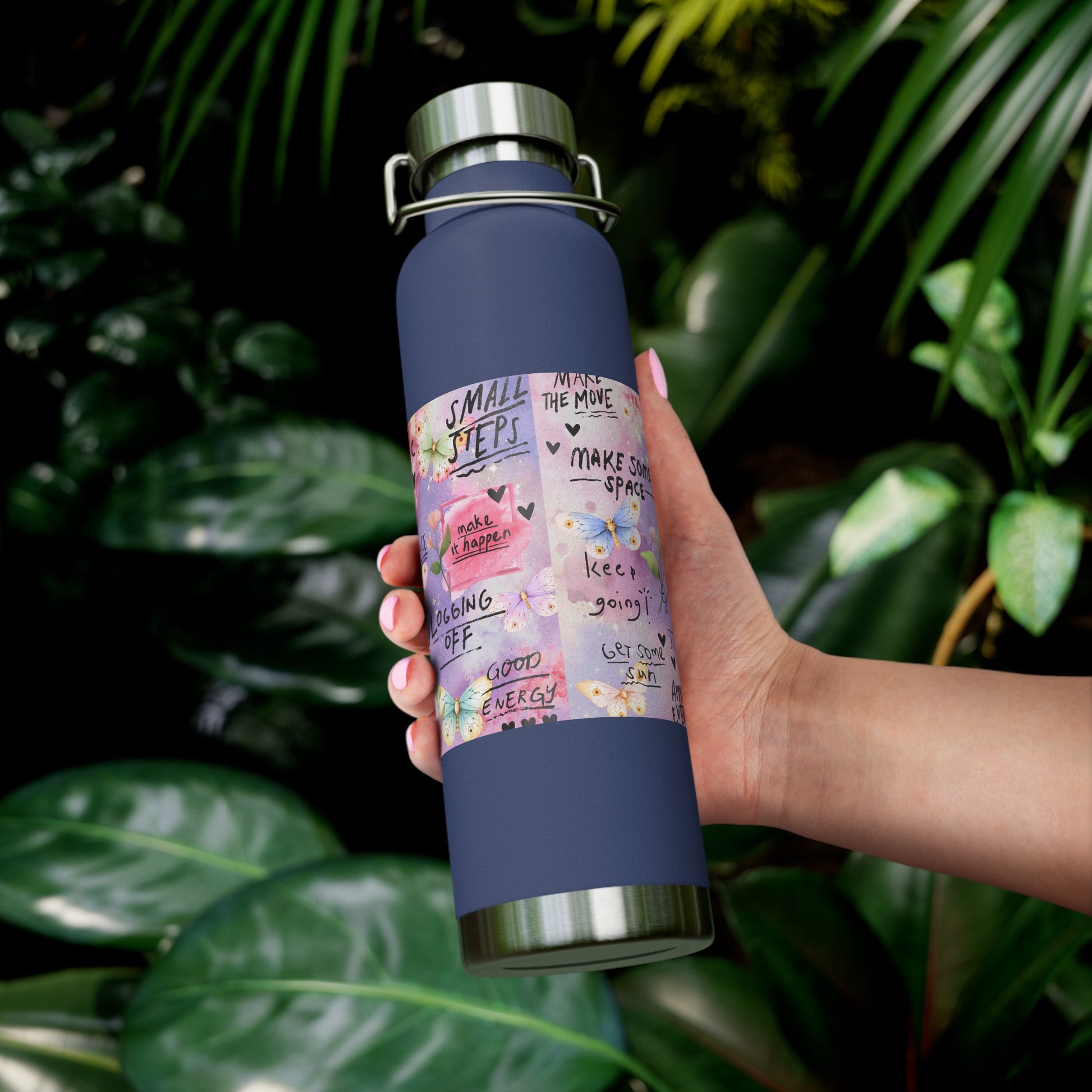 Inspirational Copper Insulated Water Bottle - 22oz - Motivational Quotes & Colorful Design - GULLYDESIGN