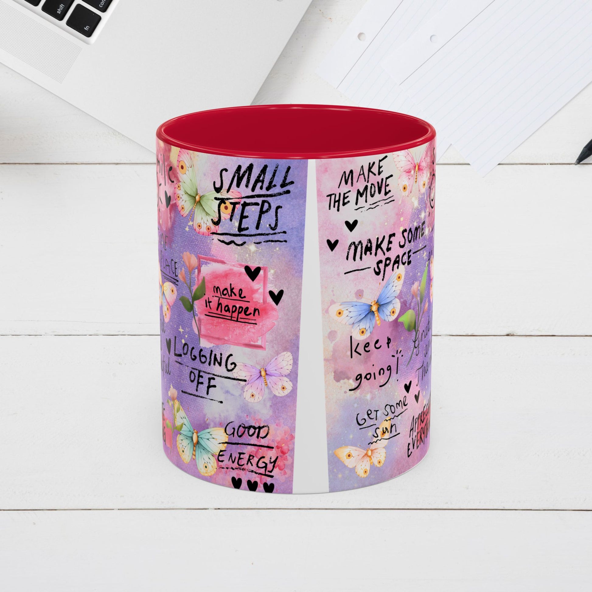 Inspirational Grateful and Thankful Butterfly Mug - Colorful 11oz & 15oz Coffee Cup with Motivational Quotes - GULLYDESIGN