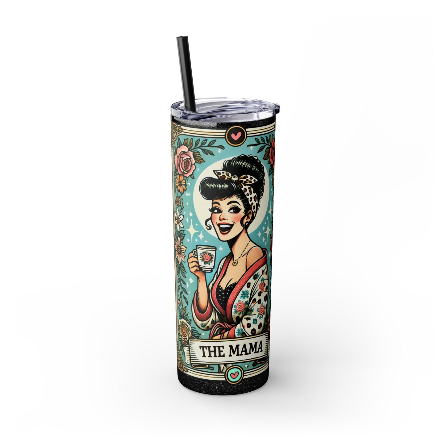 Vintage Floral Mama Skinny Tumbler with Straw | 20oz Stylish Drinkware for Moms