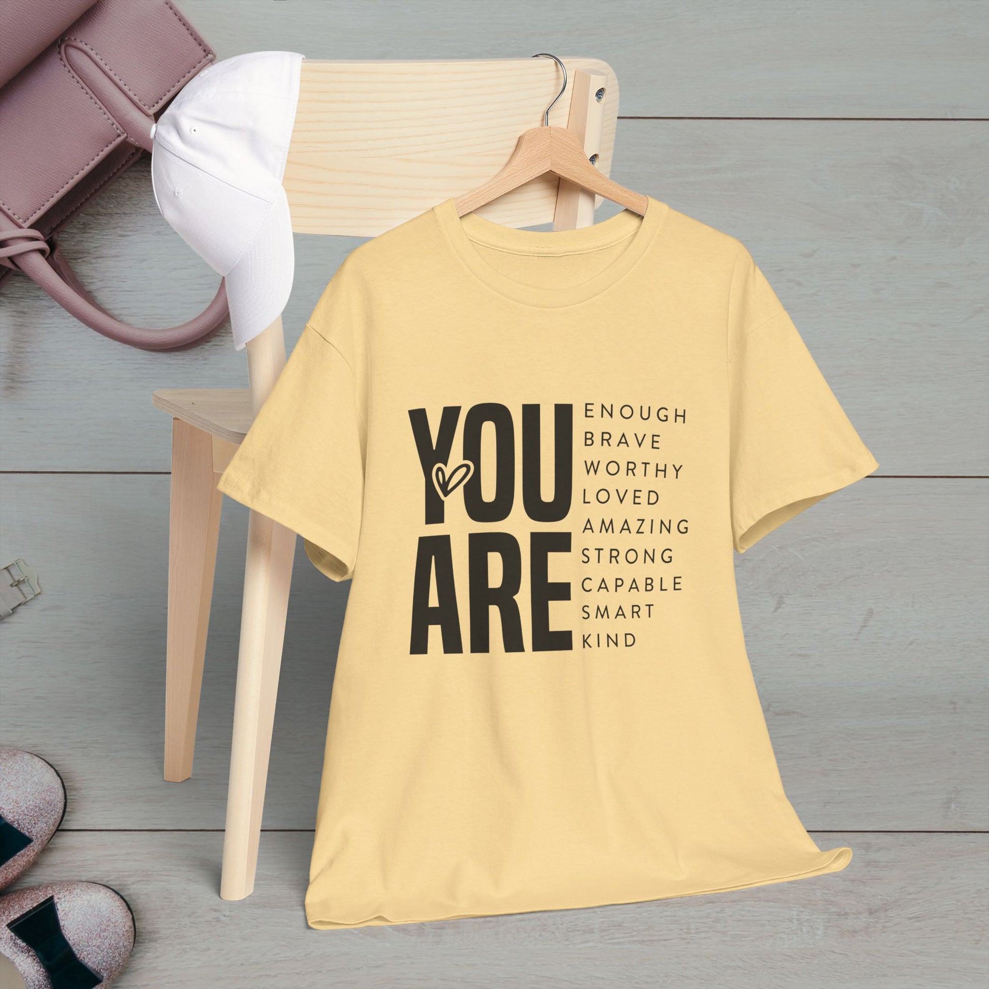 You Are Enough Unisex Heavy Cotton Tee | Inspirational Graphic Tee for Self-Love and Positivity - GULLYDESIGN