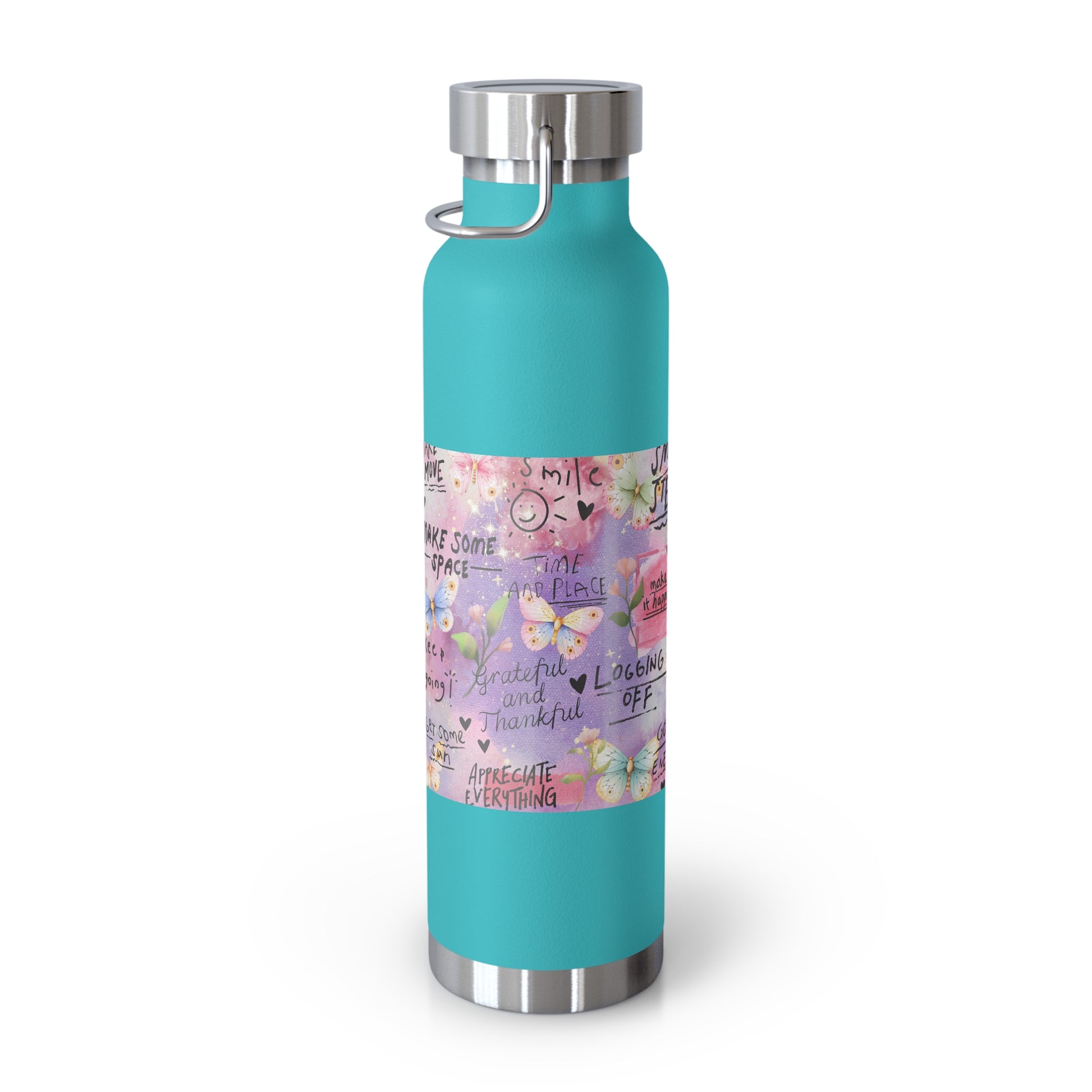 Inspirational Copper Insulated Water Bottle - 22oz - Motivational Quotes & Colorful Design - GULLYDESIGN