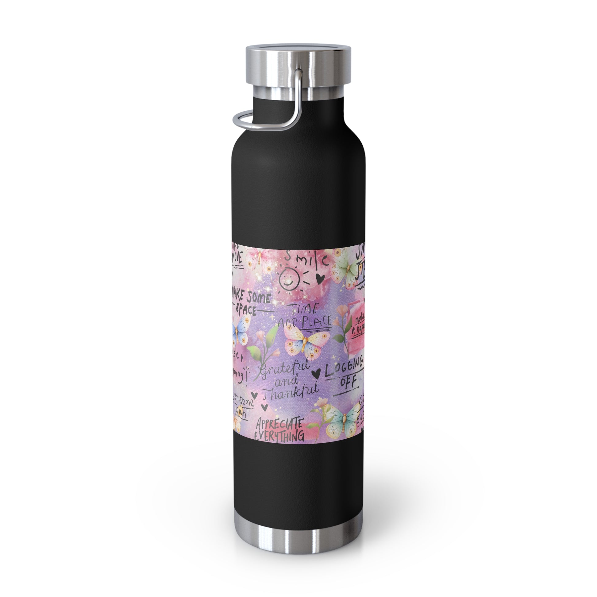 Inspirational Copper Insulated Water Bottle - 22oz - Motivational Quotes & Colorful Design - GULLYDESIGN