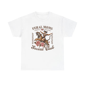 Feral Moms Social Club Tee - Unisex Heavy Cotton T-Shirt for Fun & Rebellious Moms - GULLYDESIGN