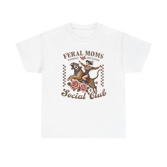 Feral Moms Social Club Tee - Unisex Heavy Cotton T-Shirt for Fun & Rebellious Moms - GULLYDESIGN