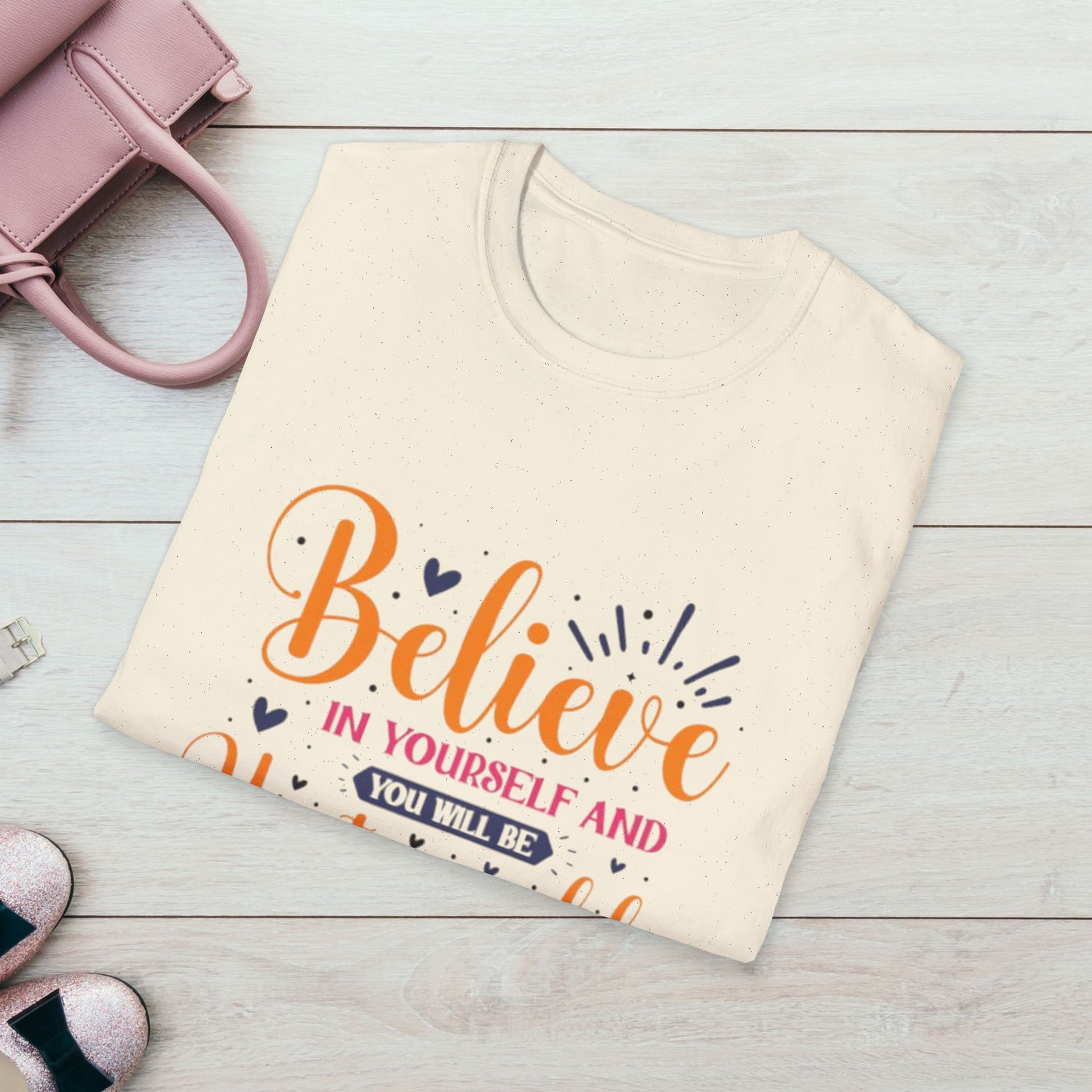 Unisex Softstyle T-Shirt - 'Believe in Yourself and You Will Be Unstoppable' Inspirational Tee - GULLYDESIGN