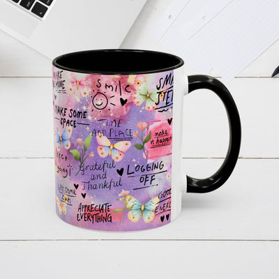 Inspirational Grateful and Thankful Butterfly Mug - Colorful 11oz & 15oz Coffee Cup with Motivational Quotes