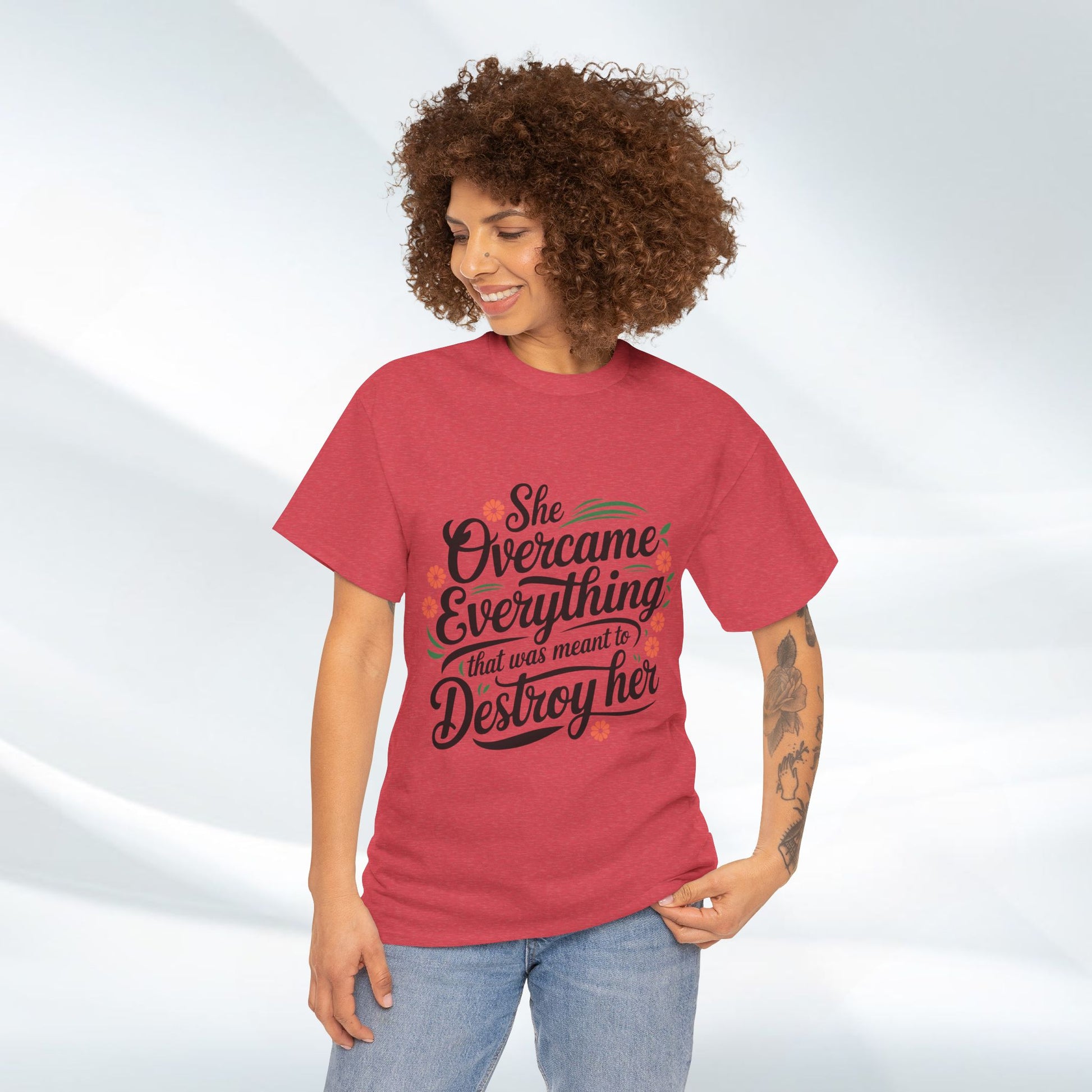 Empowering Women's Quote Unisex Heavy Cotton Tee - 'She Overcame Everything' - GULLYDESIGN