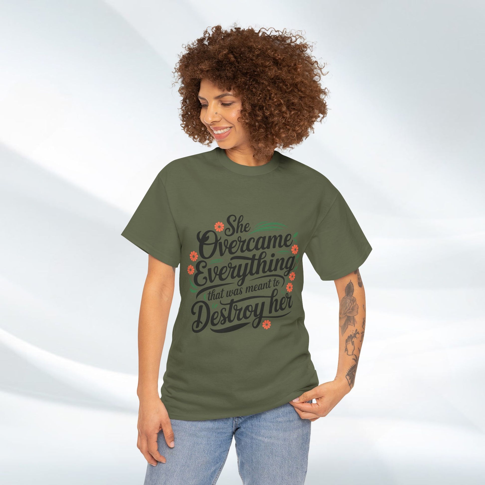 Empowering Women's Quote Unisex Heavy Cotton Tee - 'She Overcame Everything' - GULLYDESIGN