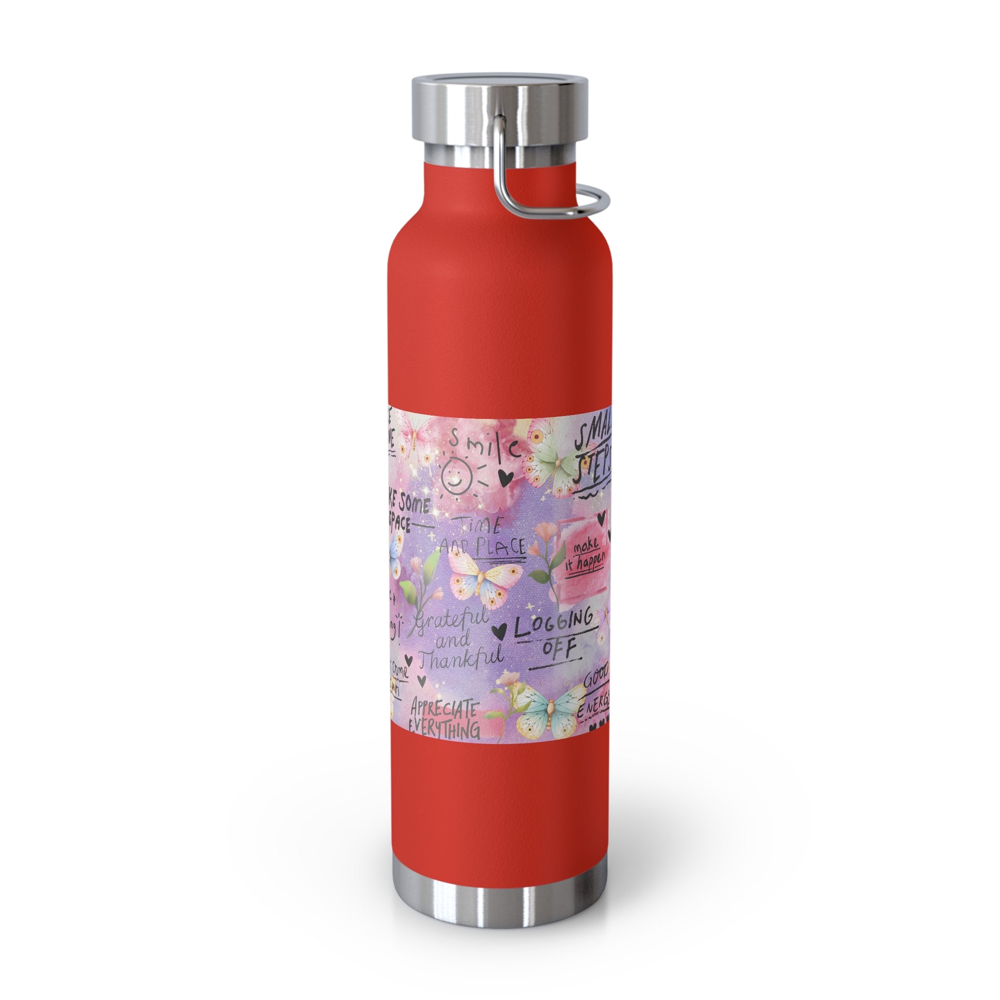 Inspirational Copper Insulated Water Bottle - 22oz - Motivational Quotes & Colorful Design - GULLYDESIGN