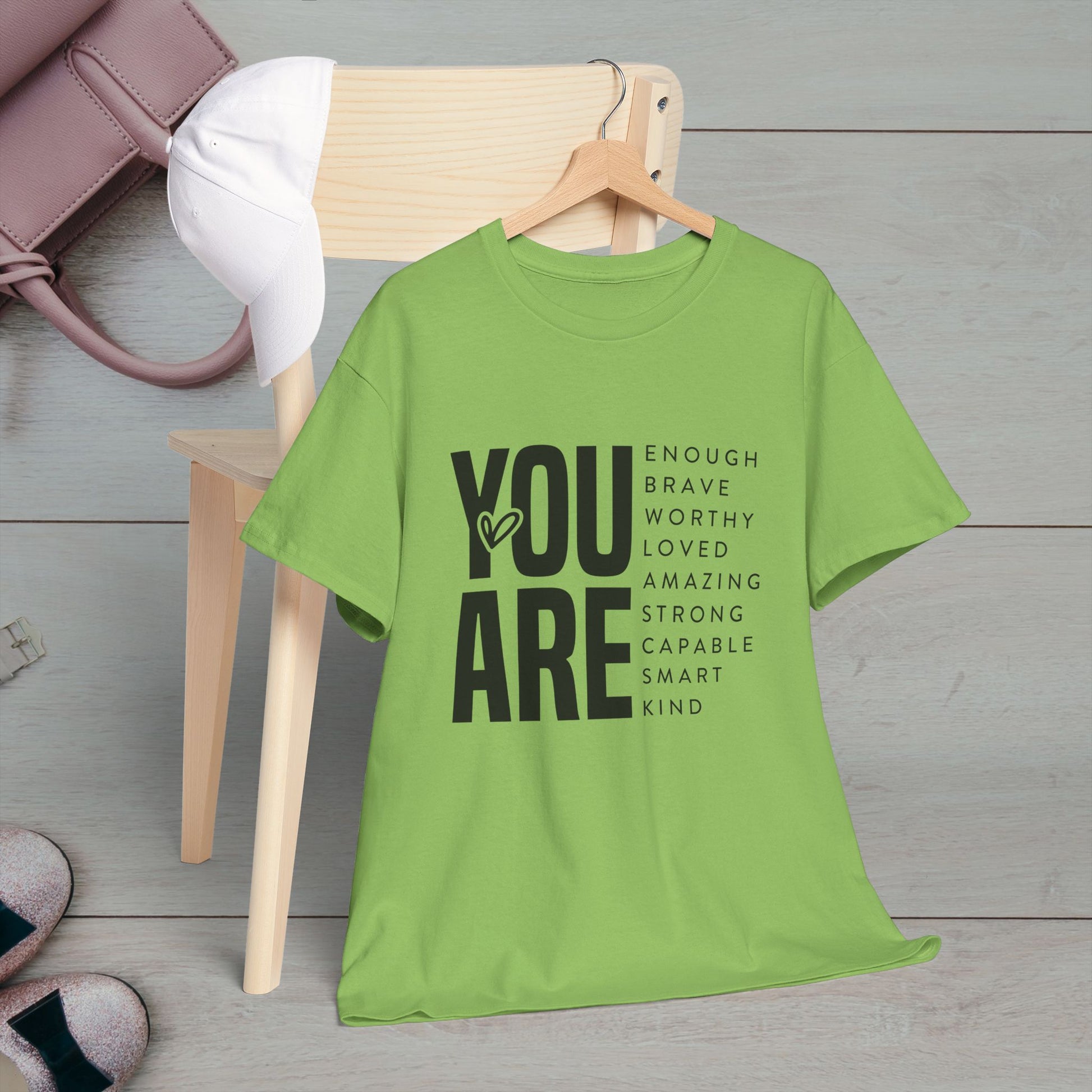 You Are Enough Unisex Heavy Cotton Tee | Inspirational Graphic Tee for Self-Love and Positivity - GULLYDESIGN