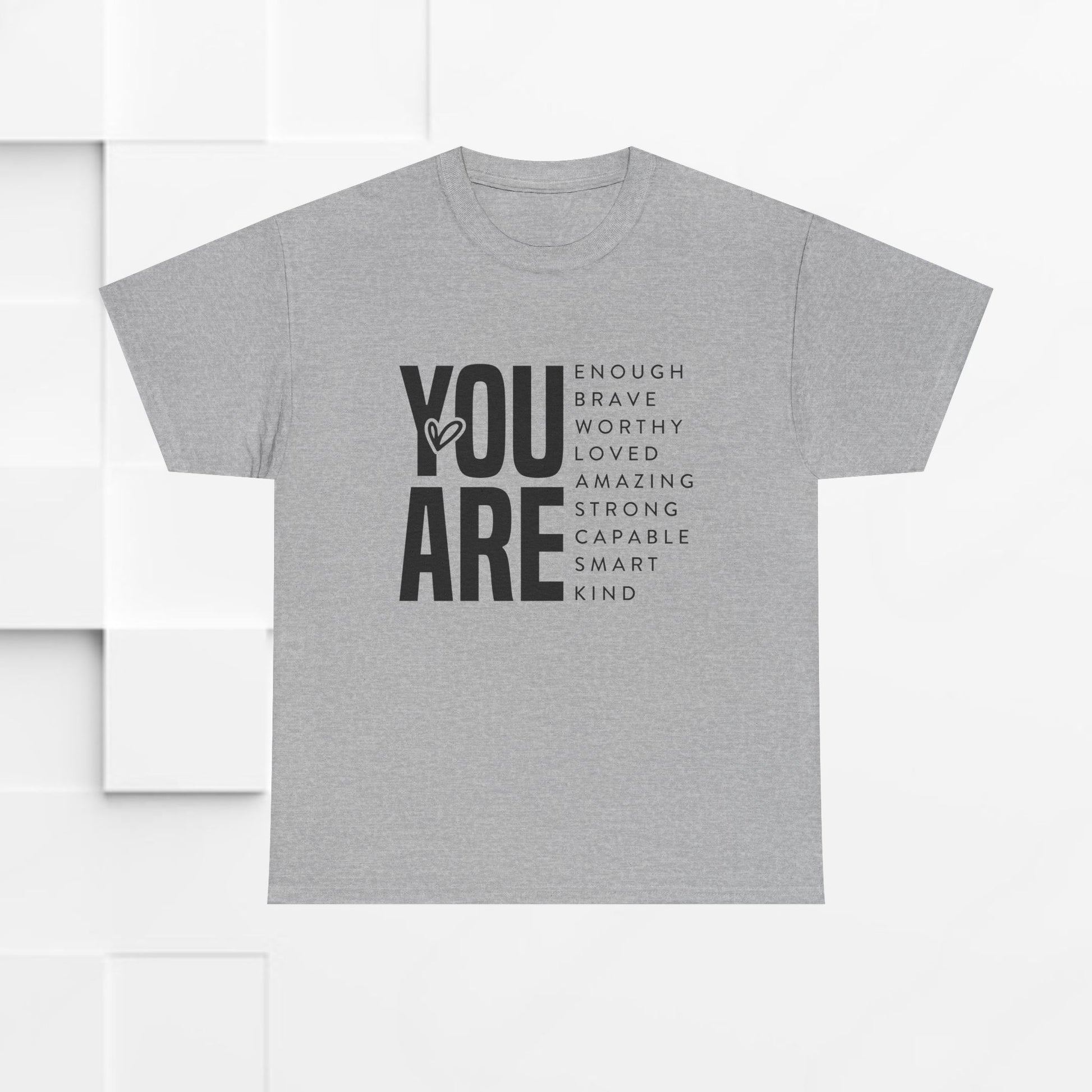 You Are Enough Unisex Heavy Cotton Tee | Inspirational Graphic Tee for Self-Love and Positivity - GULLYDESIGN