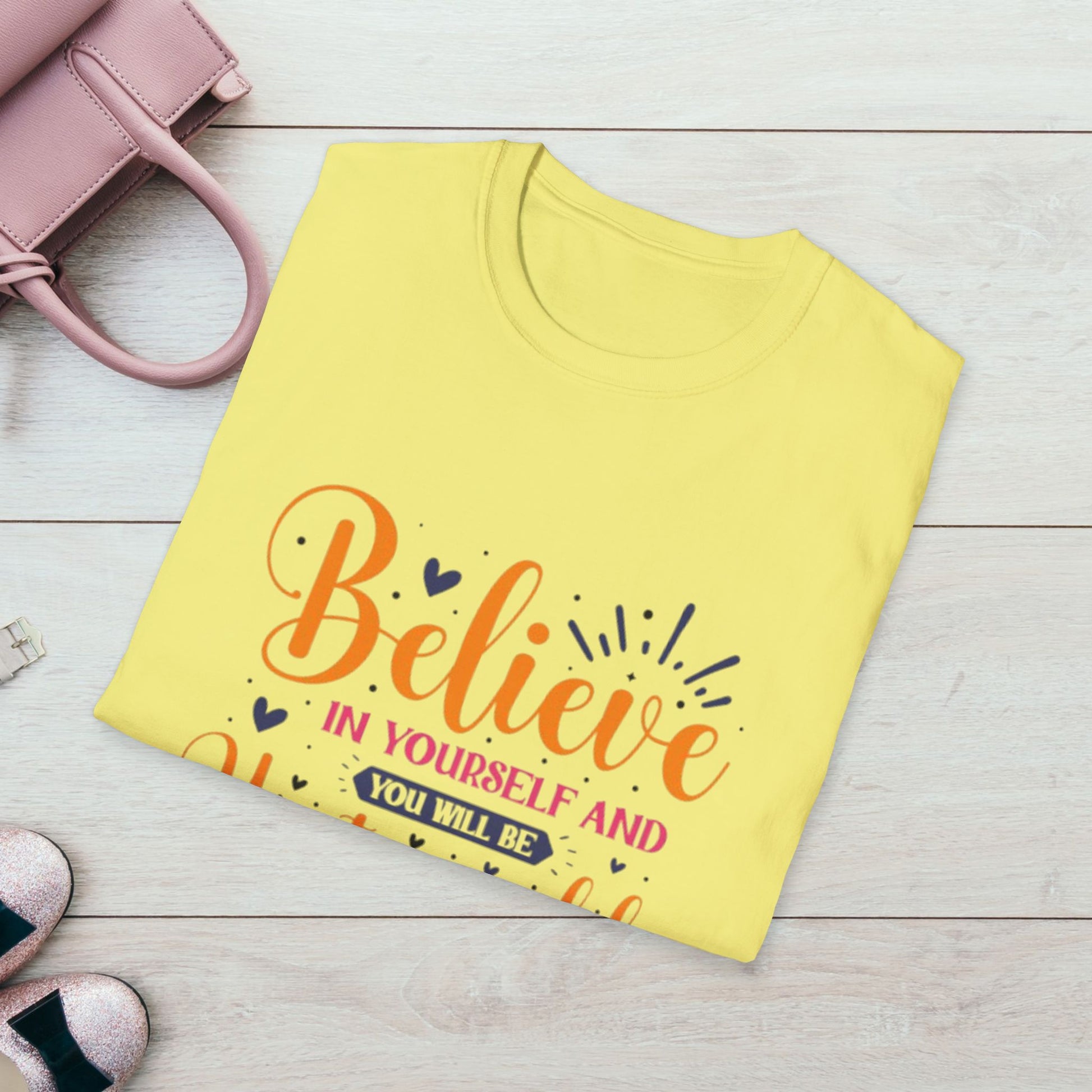 Unisex Softstyle T-Shirt - 'Believe in Yourself and You Will Be Unstoppable' Inspirational Tee - GULLYDESIGN
