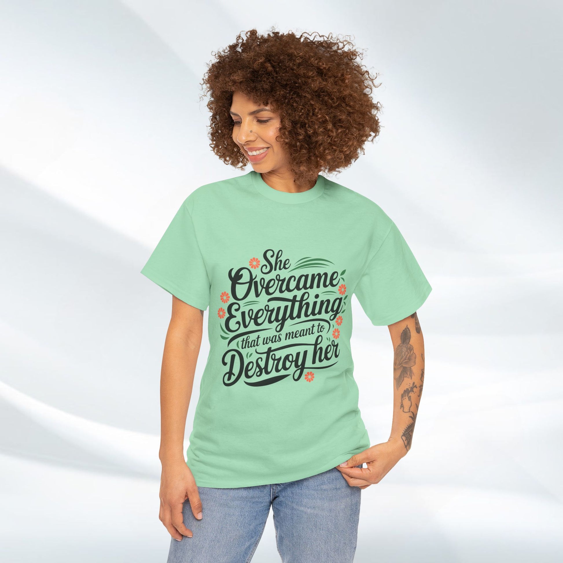 Empowering Women's Quote Unisex Heavy Cotton Tee - 'She Overcame Everything' - GULLYDESIGN