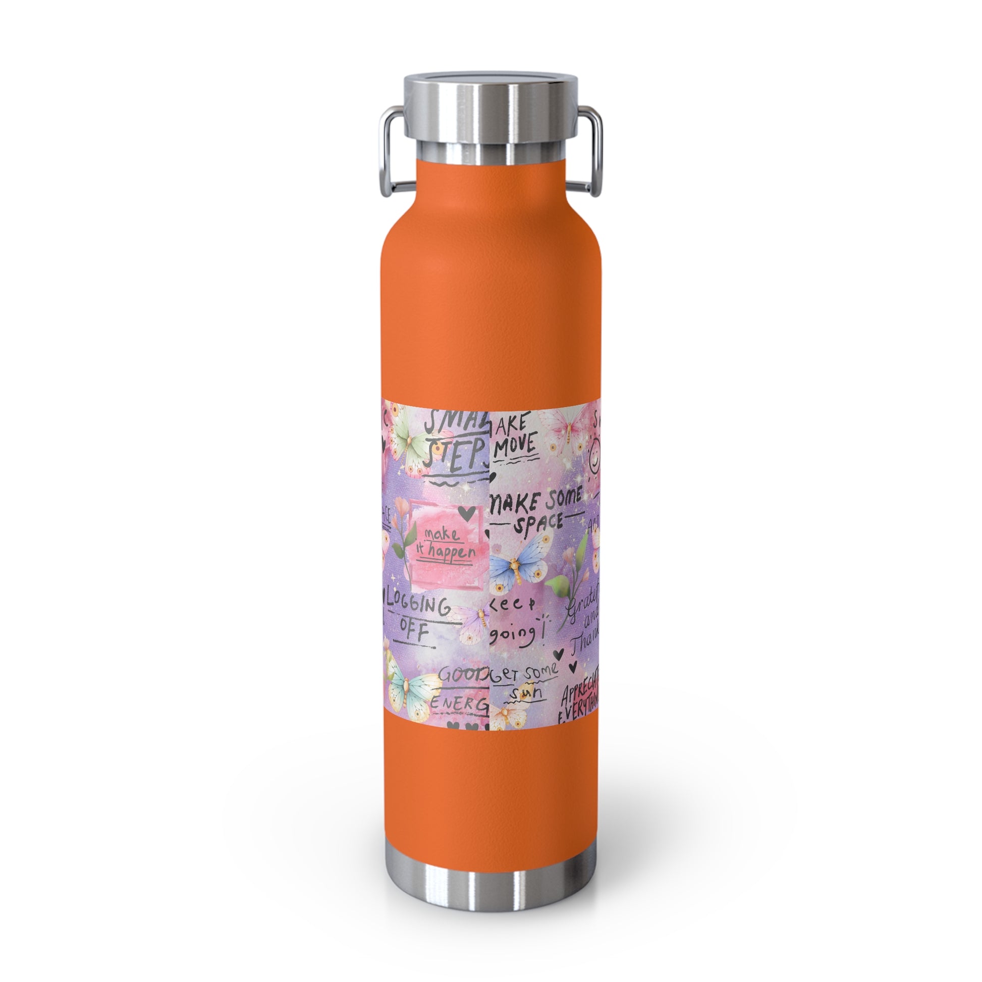 Inspirational Copper Insulated Water Bottle - 22oz - Motivational Quotes & Colorful Design - GULLYDESIGN