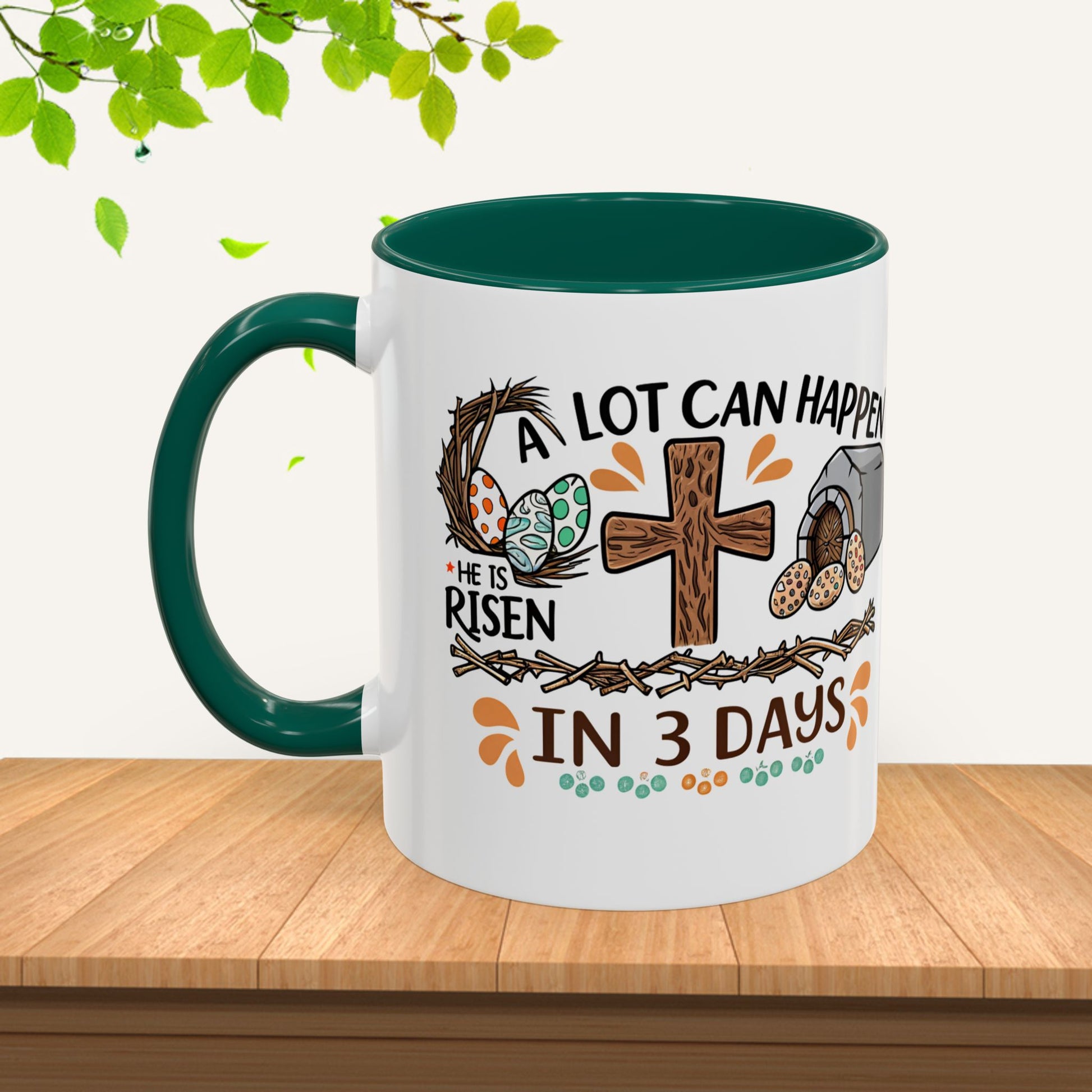 Inspirational Easter Mug - "A Lot Can Happen in 3 Days" - Colorful 11oz & 15oz Coffee Cup - GULLYDESIGN