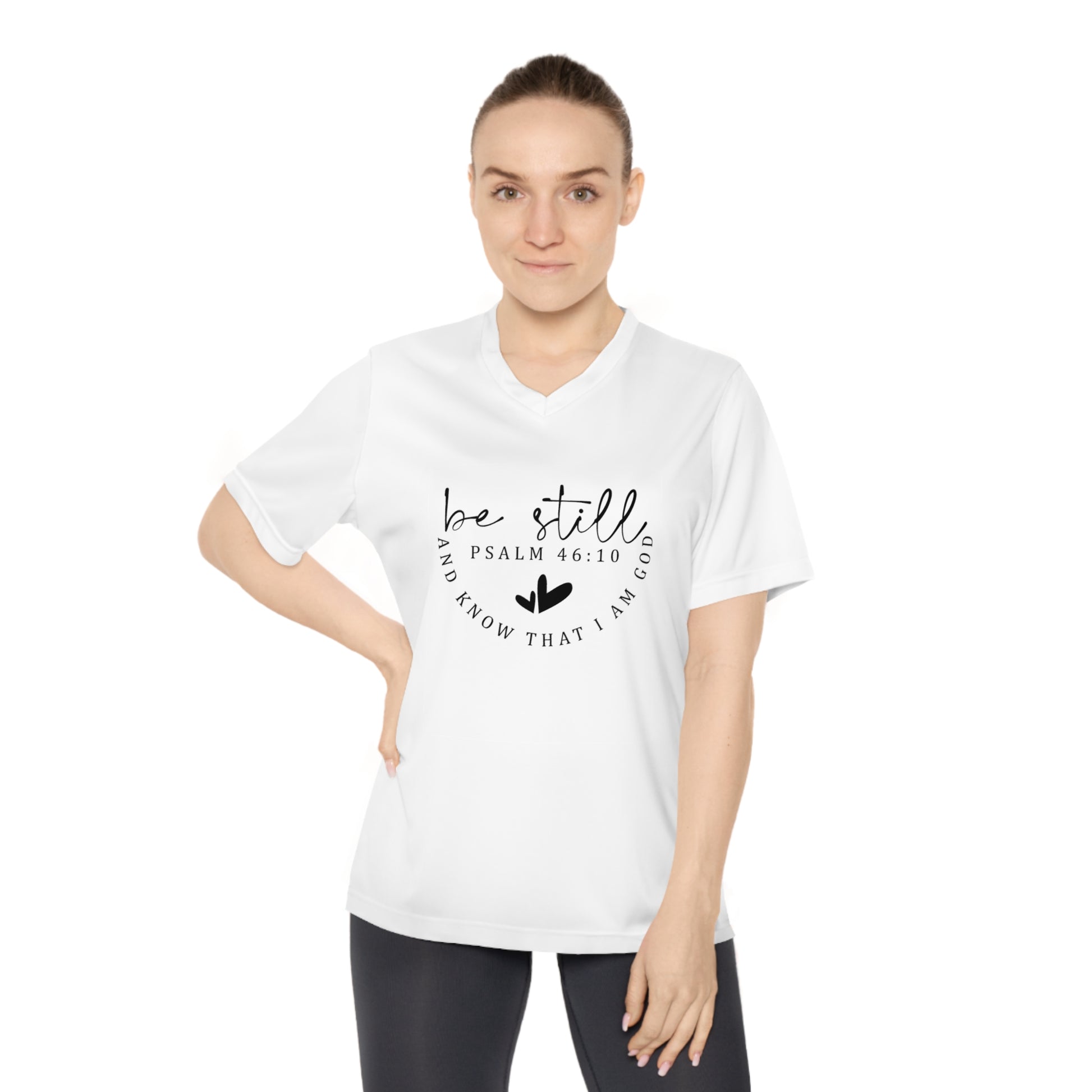 Be Still Psalm 46:10 Women's Performance V-Neck T-Shirt - GULLYDESIGN