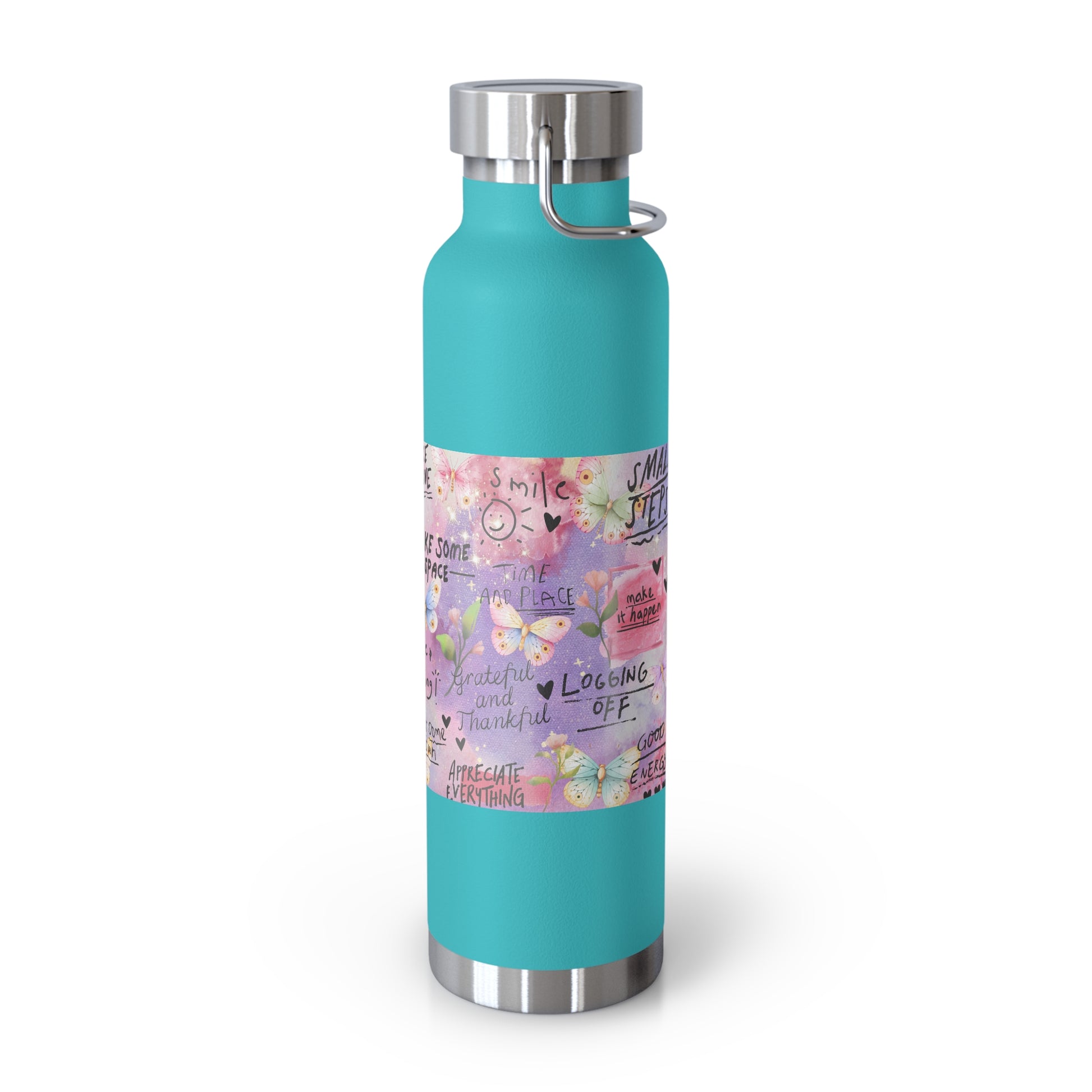 Inspirational Copper Insulated Water Bottle - 22oz - Motivational Quotes & Colorful Design - GULLYDESIGN