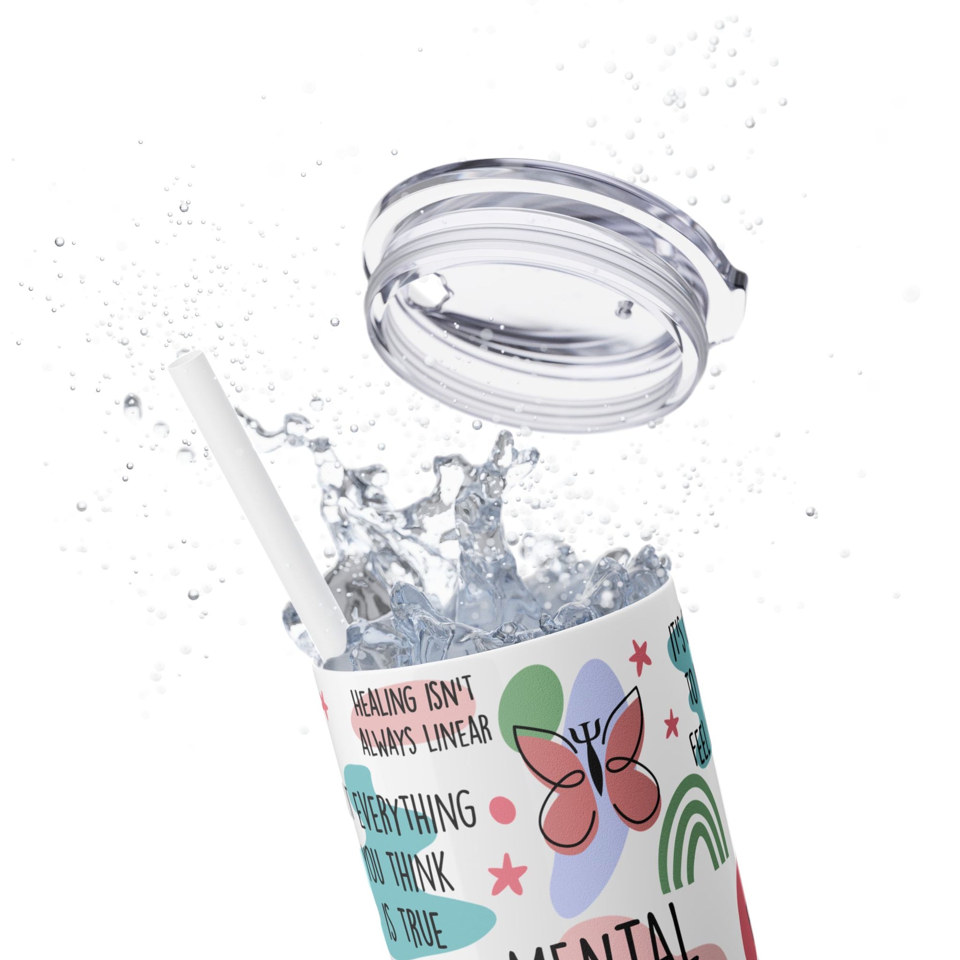 Mental Health Matters Skinny Tumbler with Straw - 20oz Inspirational Drinkware - GULLYDESIGN