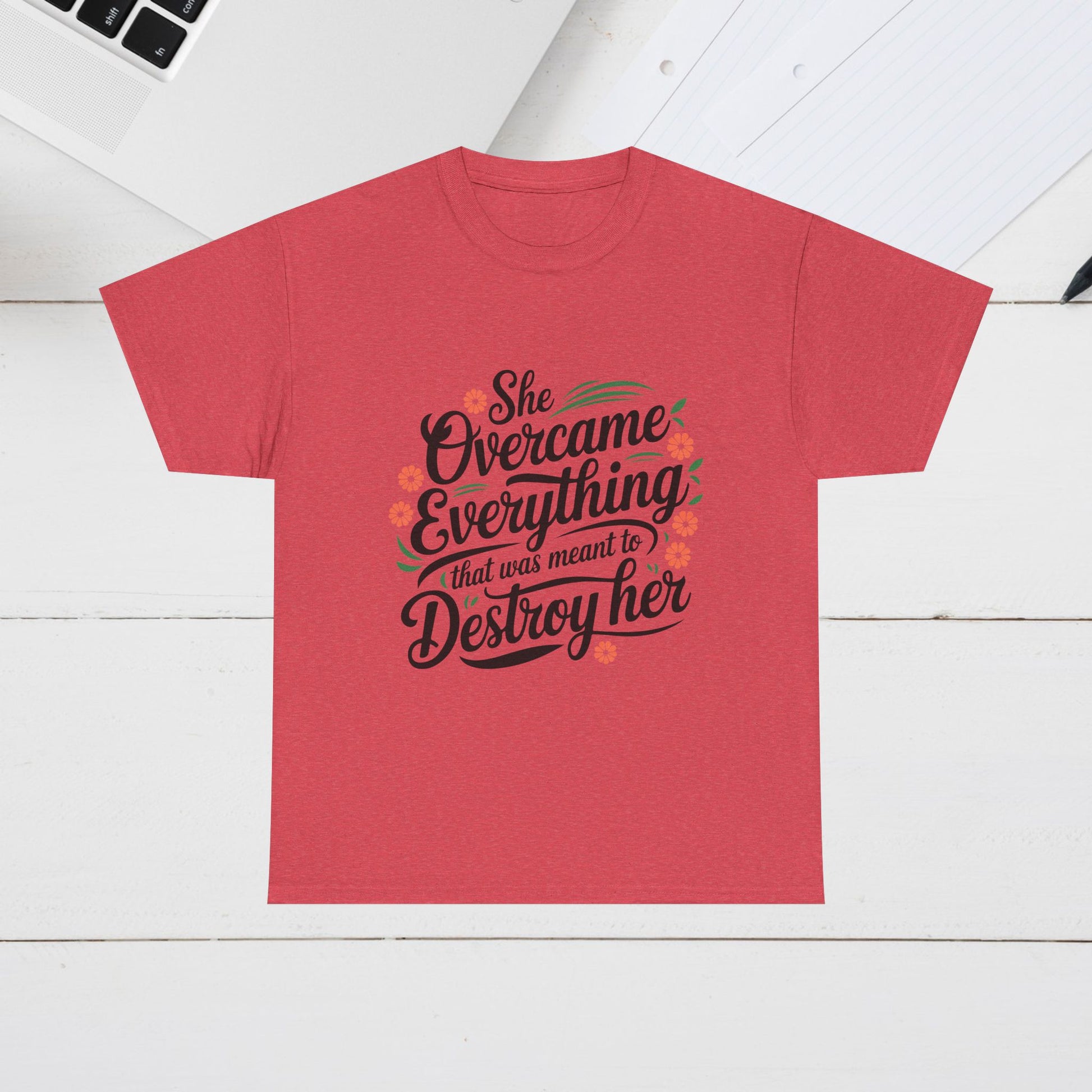 Empowering Women's Quote Unisex Heavy Cotton Tee - 'She Overcame Everything' - GULLYDESIGN