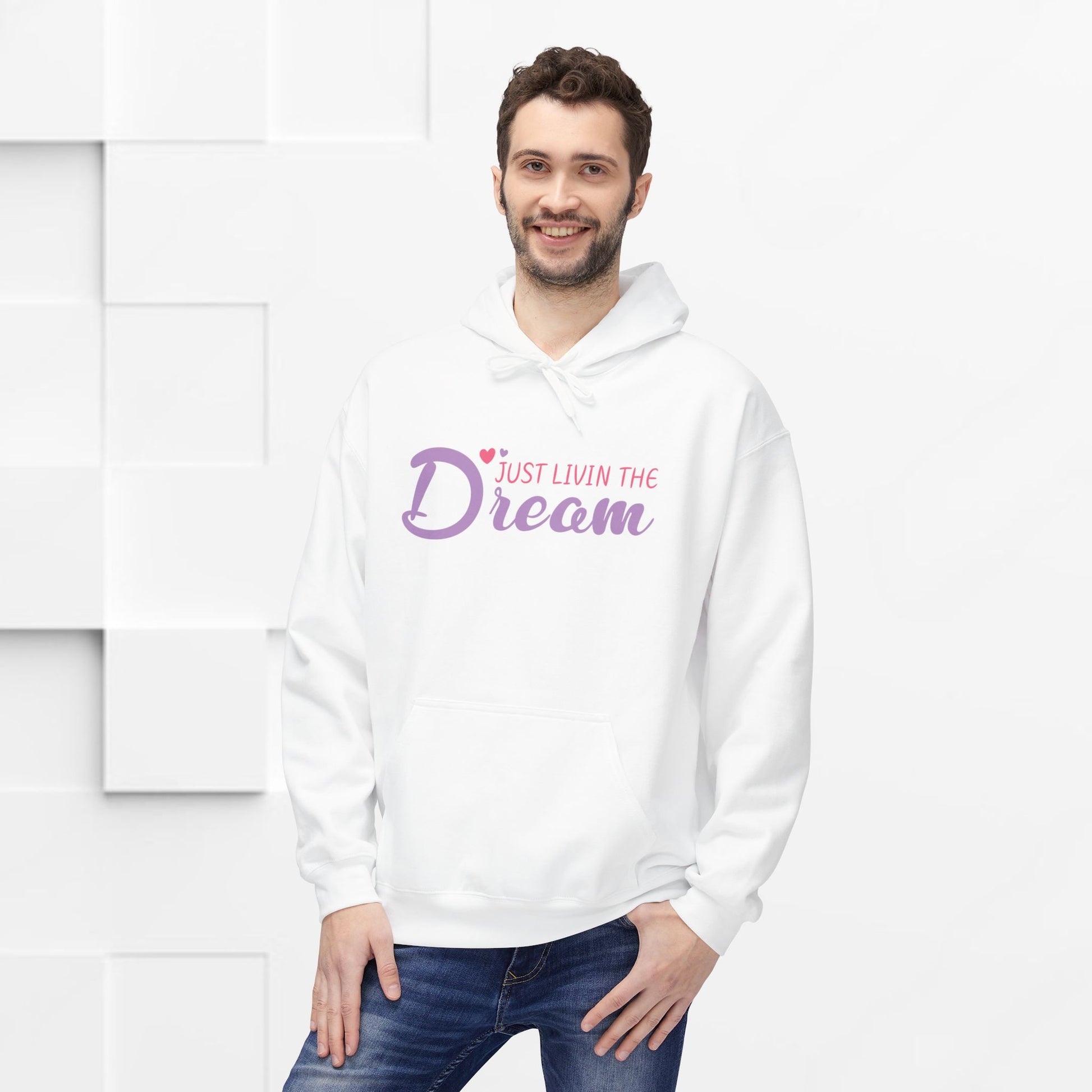 Just Livin' The Dream Hoodie - Unisex Midweight Softstyle Fleece, Cozy Casual Wear - GULLYDESIGN