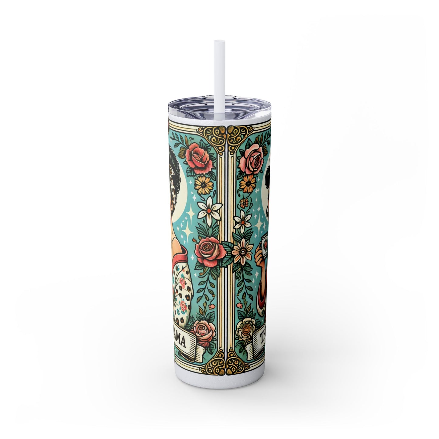 Vintage Floral Mama Skinny Tumbler with Straw | 20oz Stylish Drinkware for Moms