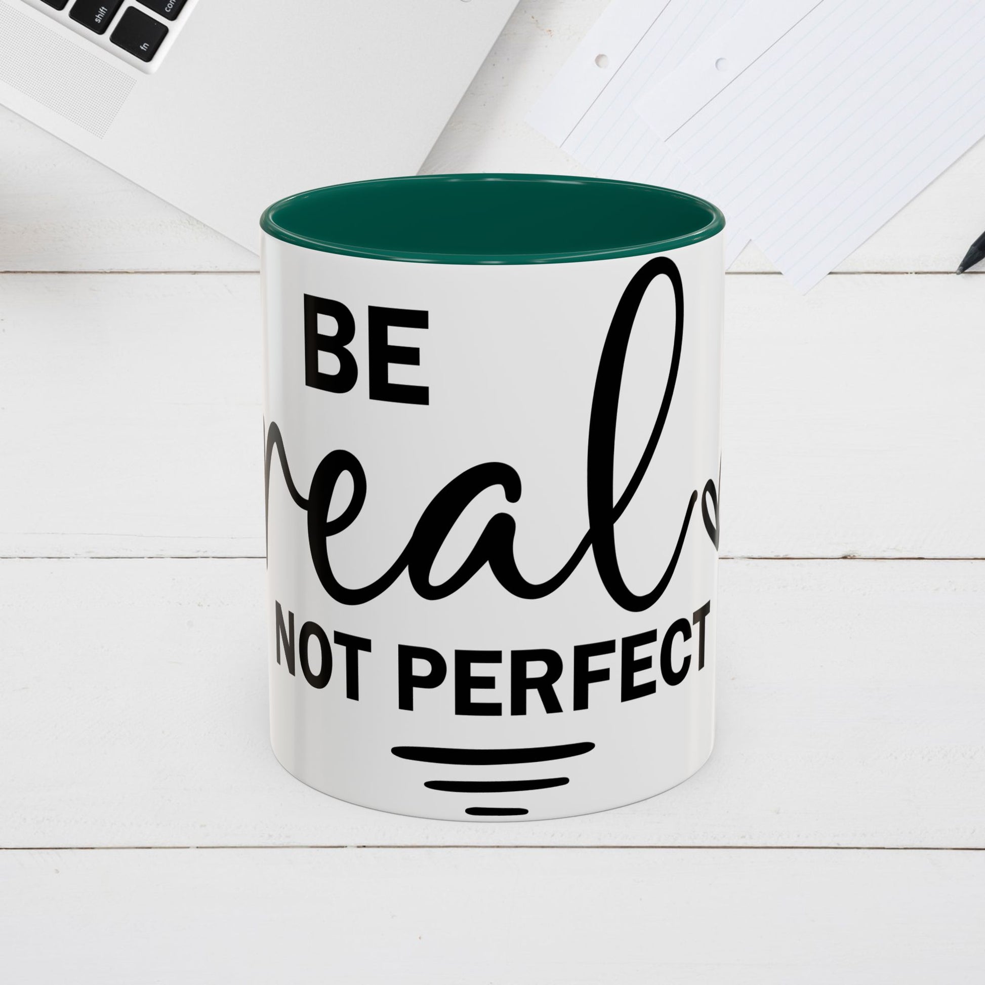 Inspirational Coffee Mug - "Be Real Not Perfect" - Colorful 11oz & 15oz Designs - GULLYDESIGN
