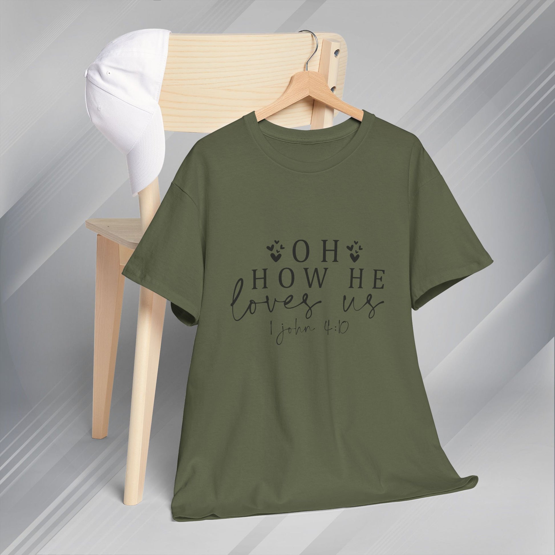 Inspirational Unisex Heavy Cotton Tee - 'Oh How He Loves Us' John 4:10 - GULLYDESIGN