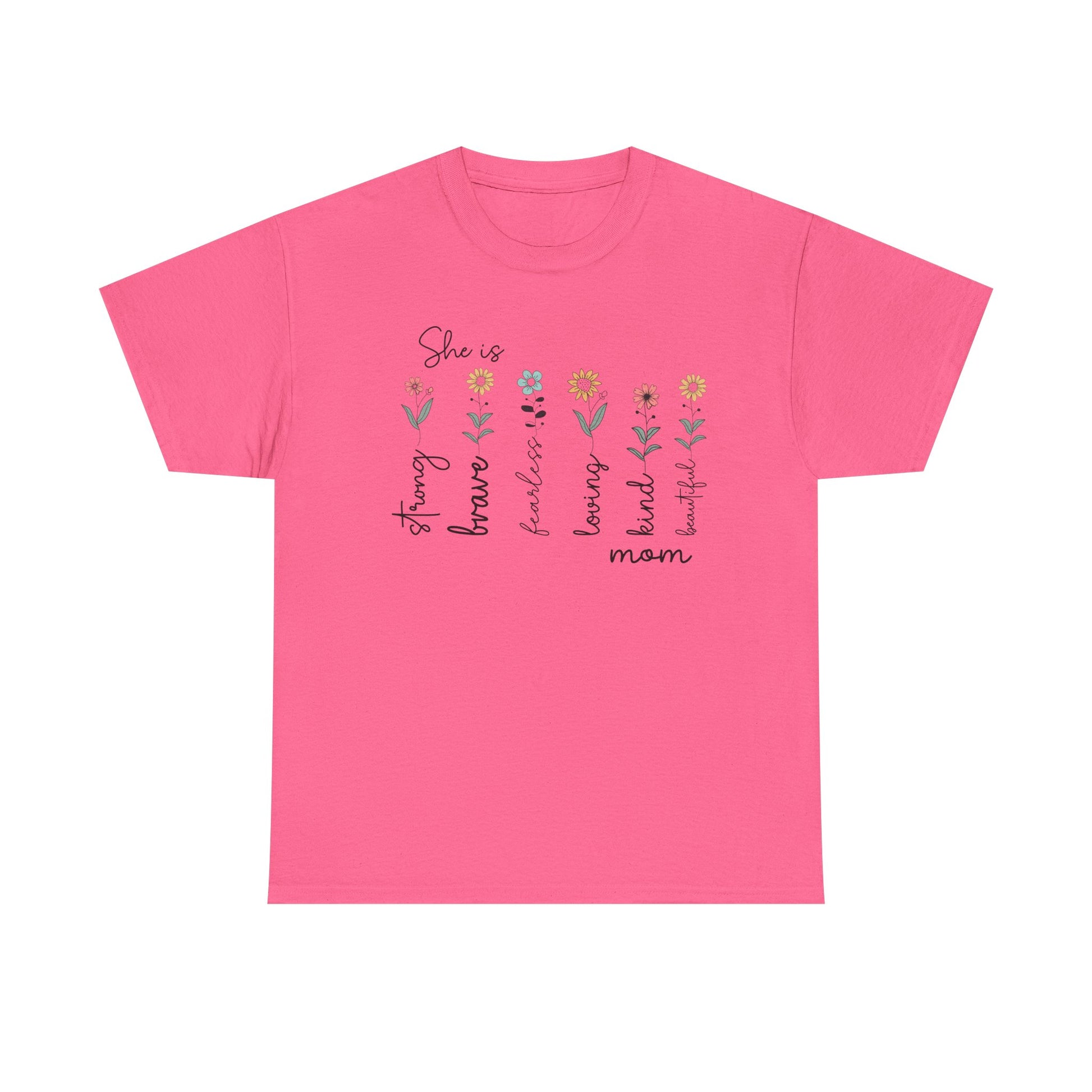 Inspirational Mom Heavy Cotton Tee - Strong, Brave, Kind, Beautiful Design - GULLYDESIGN