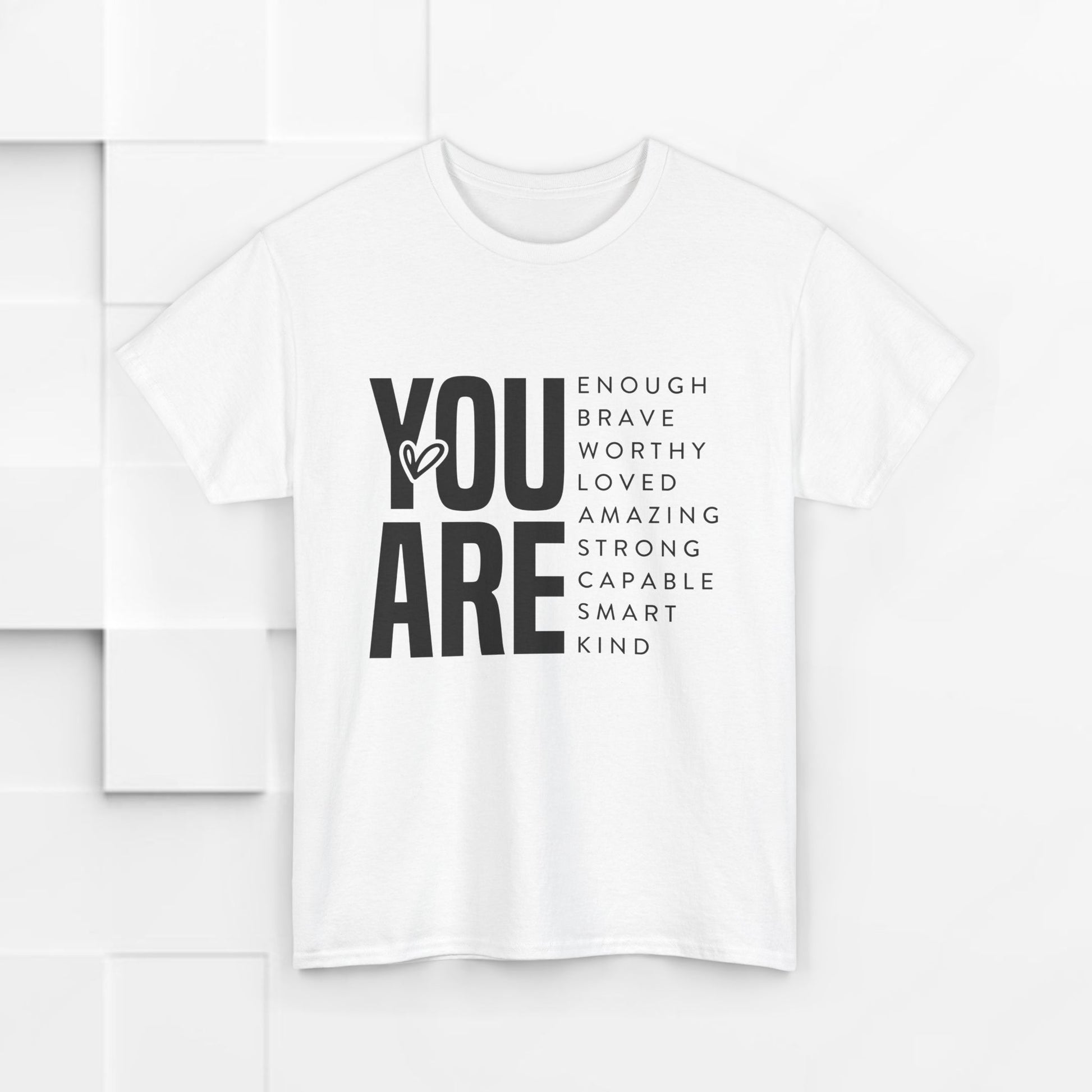 You Are Enough Unisex Heavy Cotton Tee | Inspirational Graphic Tee for Self-Love and Positivity - GULLYDESIGN