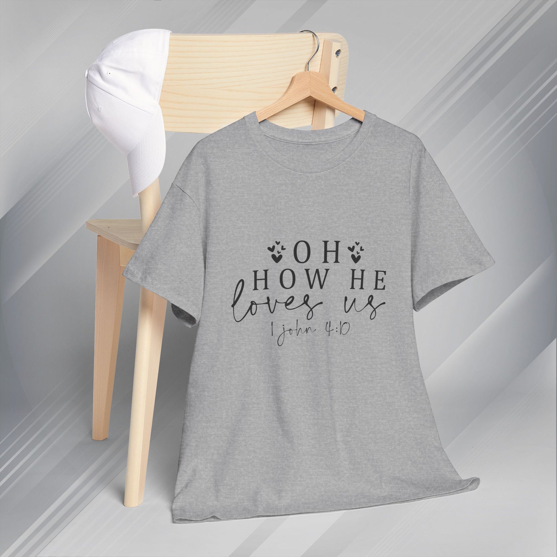Inspirational Unisex Heavy Cotton Tee - 'Oh How He Loves Us' John 4:10 - GULLYDESIGN
