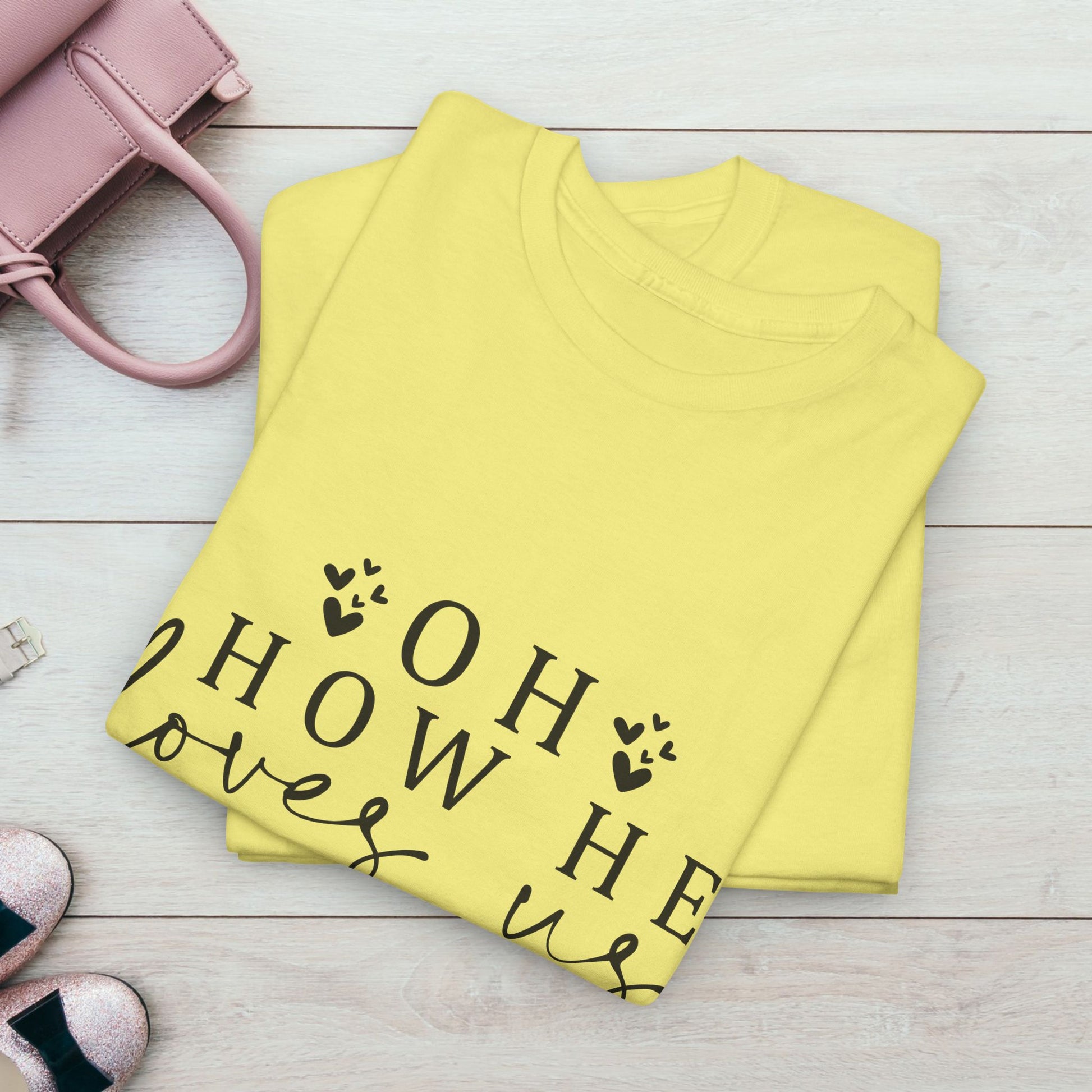 Inspirational Unisex Heavy Cotton Tee - 'Oh How He Loves Us' John 4:10 - GULLYDESIGN