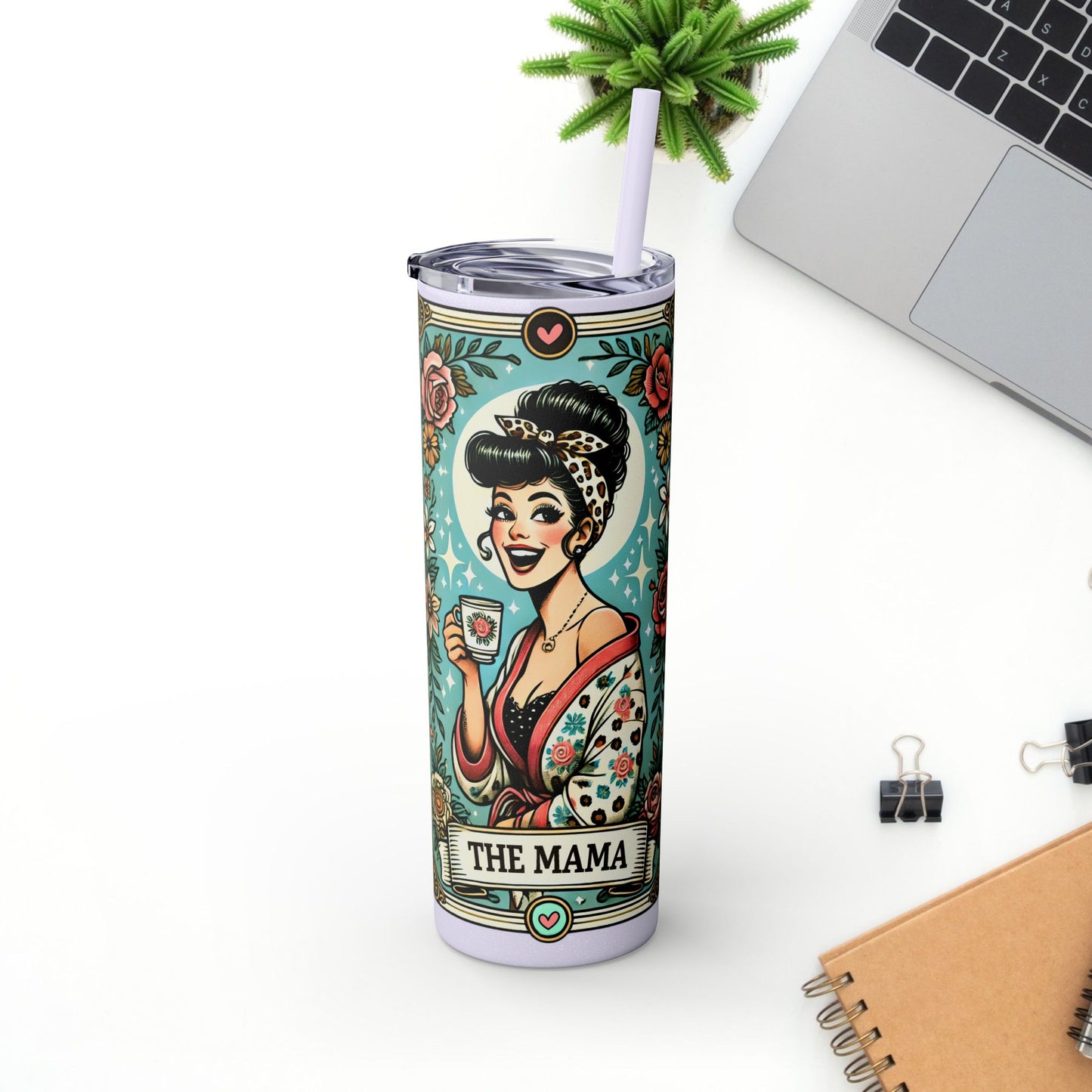 Vintage Floral Mama Skinny Tumbler with Straw | 20oz Stylish Drinkware for Moms