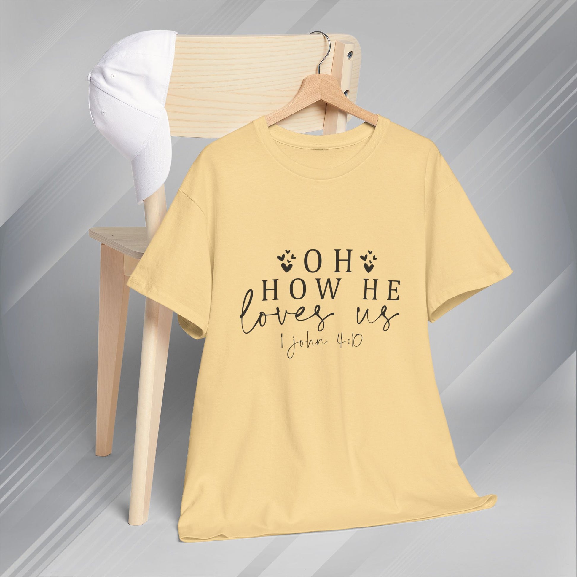 Inspirational Unisex Heavy Cotton Tee - 'Oh How He Loves Us' John 4:10 - GULLYDESIGN