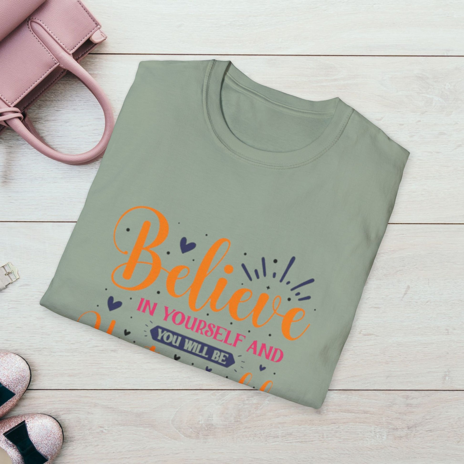 Unisex Softstyle T-Shirt - 'Believe in Yourself and You Will Be Unstoppable' Inspirational Tee - GULLYDESIGN