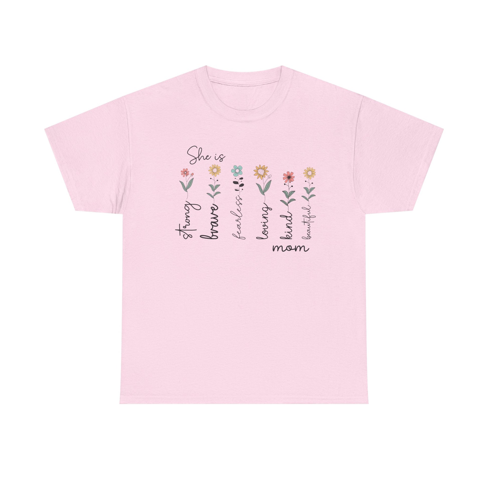 Inspirational Mom Heavy Cotton Tee - Strong, Brave, Kind, Beautiful Design - GULLYDESIGN