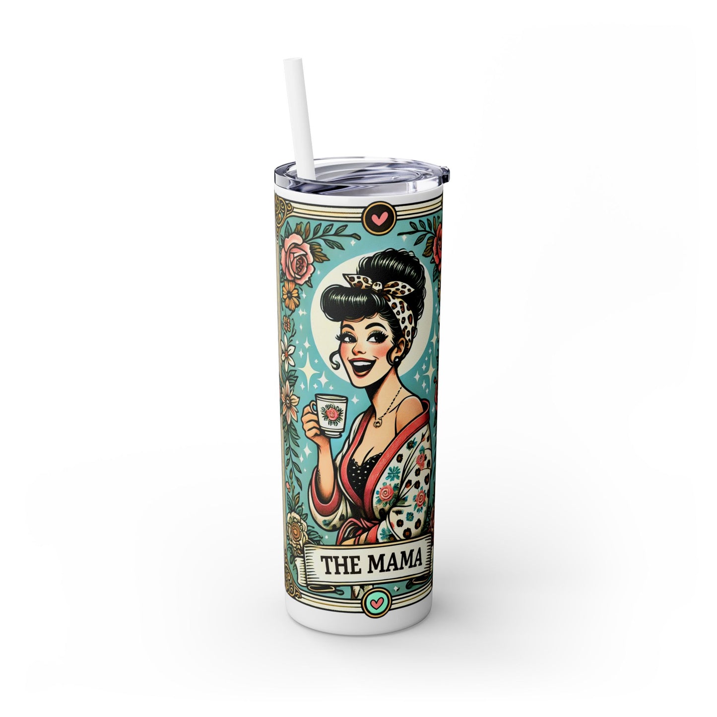 Vintage Floral Mama Skinny Tumbler with Straw | 20oz Stylish Drinkware for Moms
